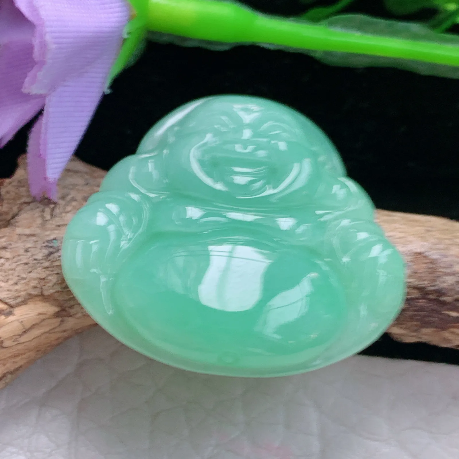 zen自然光26.8*28.8*6天然缅甸翡翠a货甜缘佛公 开心佛玉吊坠 玉挂件