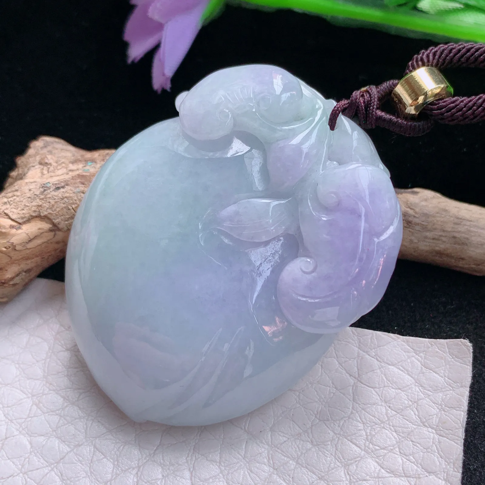 zen自然光47.5*36.8*12.5天然缅甸翡翠春带彩桃子 大福瓜玉吊坠 玉挂件