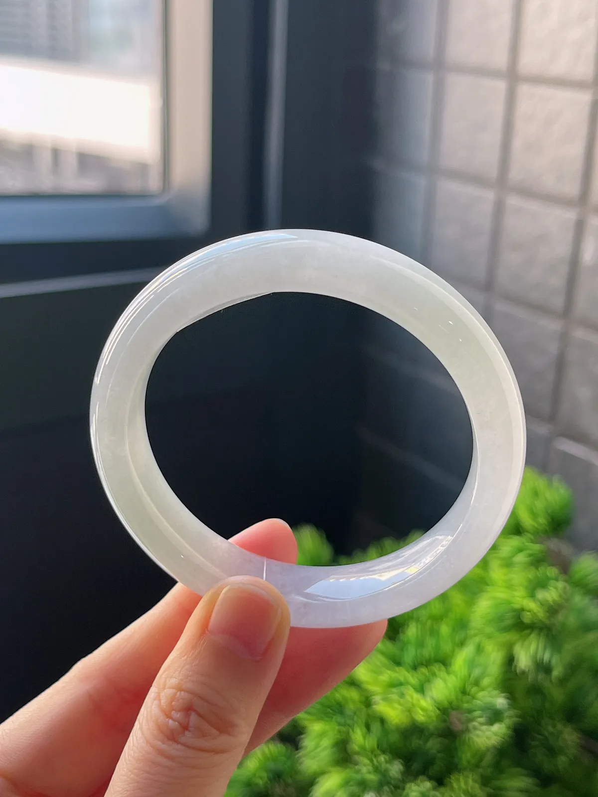 正圈52.7圈口，翡翠冰糯种白色手镯