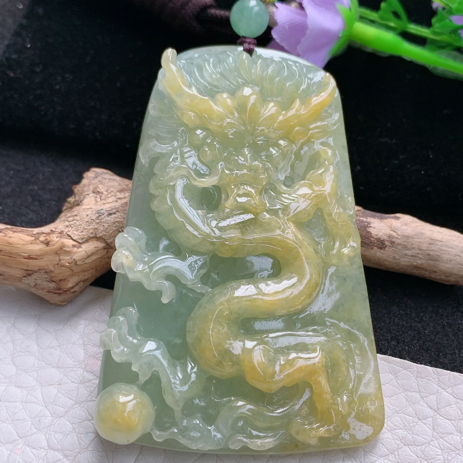 zen自然光64.8*43.3*12.6天然缅甸翡翠冰双彩霸气龙牌玉吊坠 玉挂件