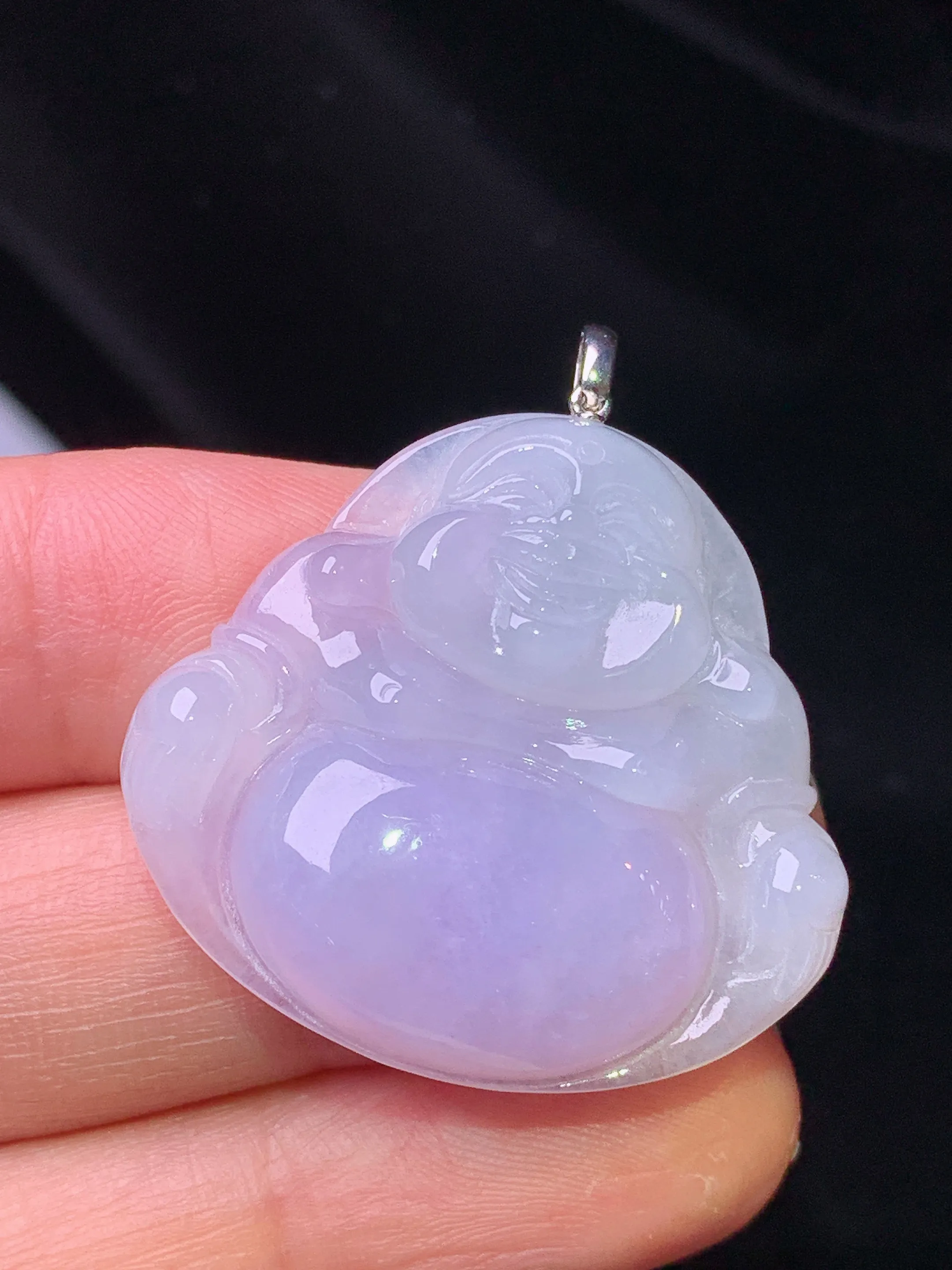 18k金镶嵌紫罗兰佛公吊坠 玉质细腻 色泽艳丽清新 整体尺寸34.5*31.2*6