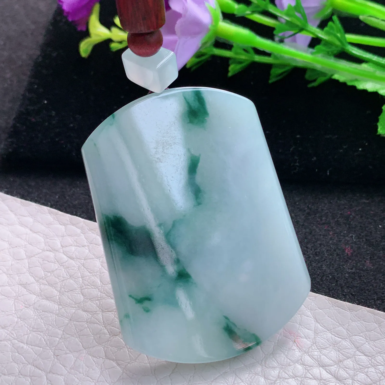 zen自然光52.5*38.6*6天然缅甸翡翠冰飘花平安无事牌 素面牌玉吊坠 玉挂件