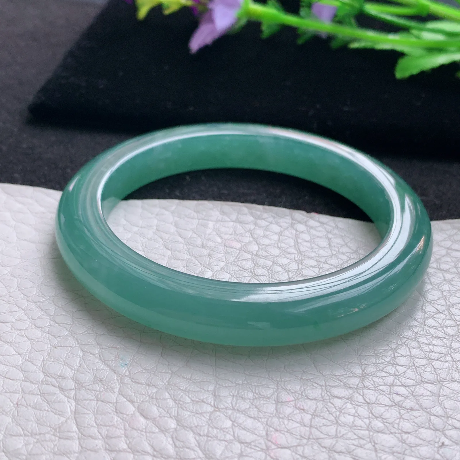 nr实拍56.5*9.5*9.5 翡翠a货玉手镯冰蓝韵正圈平安镯宽版玉手环