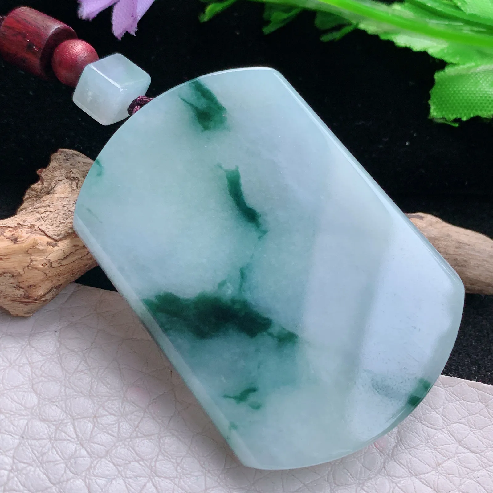 zen自然光52.5*38.6*6天然缅甸翡翠冰飘花平安无事牌 素面牌玉吊坠 玉挂件