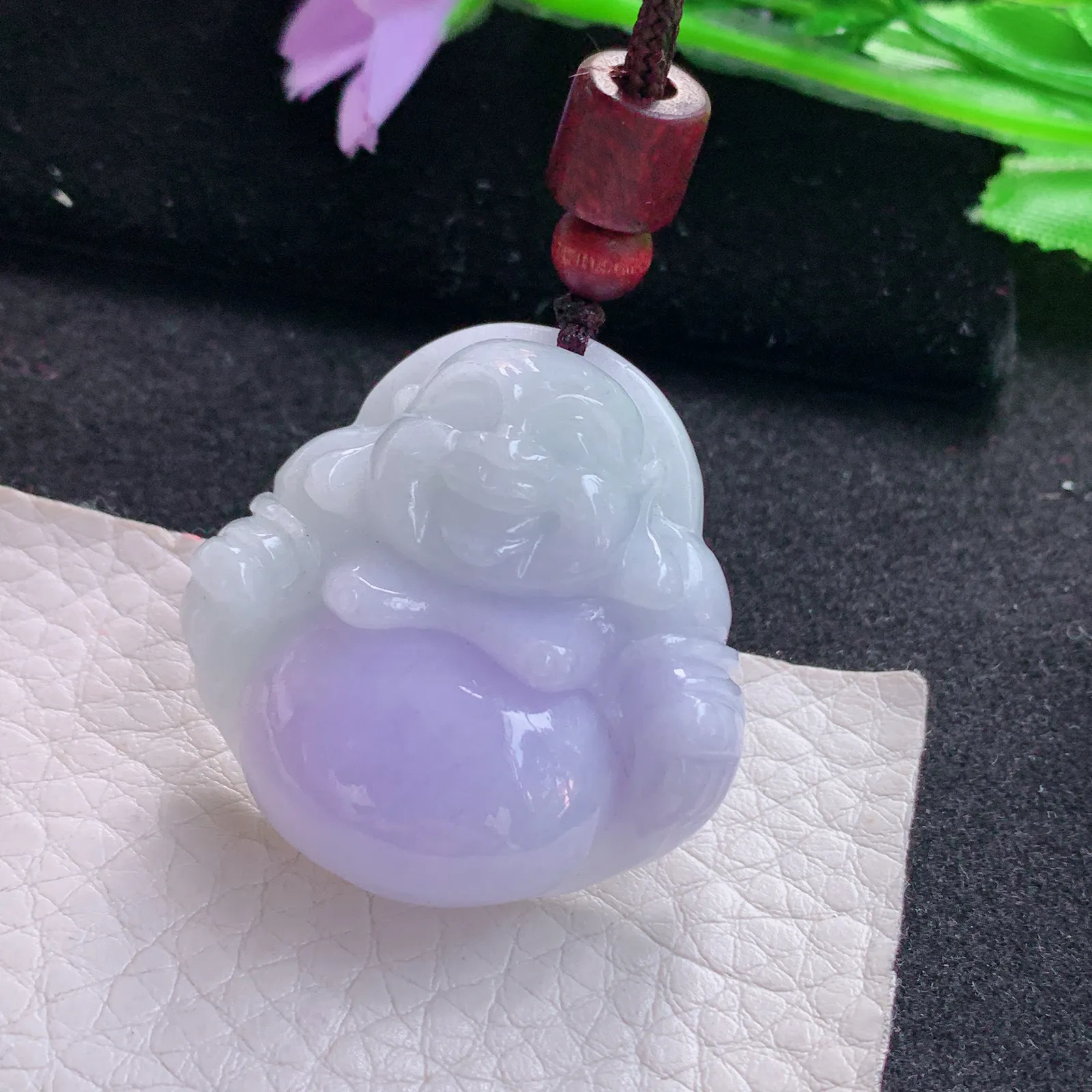 zen自然光35.6*35.5*12天然缅甸翡翠紫罗兰佛公 开心佛玉吊坠 玉挂件