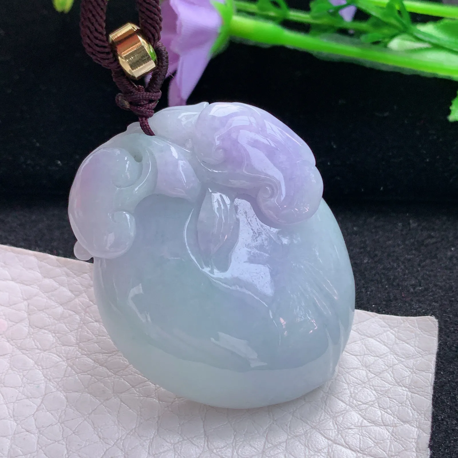 zen自然光47.5*36.8*12.5天然缅甸翡翠春带彩桃子 大福瓜玉吊坠 玉挂件