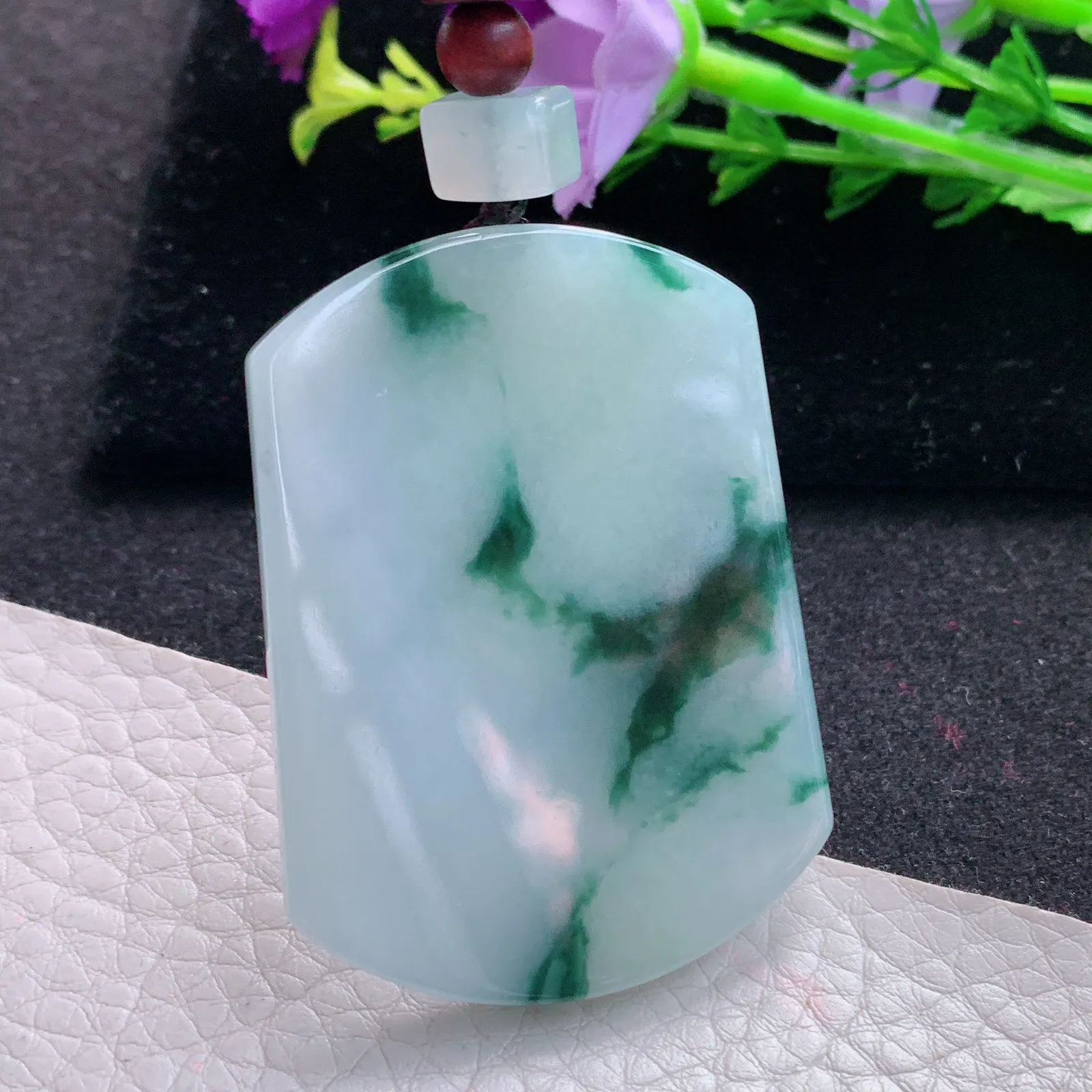 zen自然光52.5*38.6*6天然缅甸翡翠冰飘花平安无事牌 素面牌玉吊坠 玉挂件