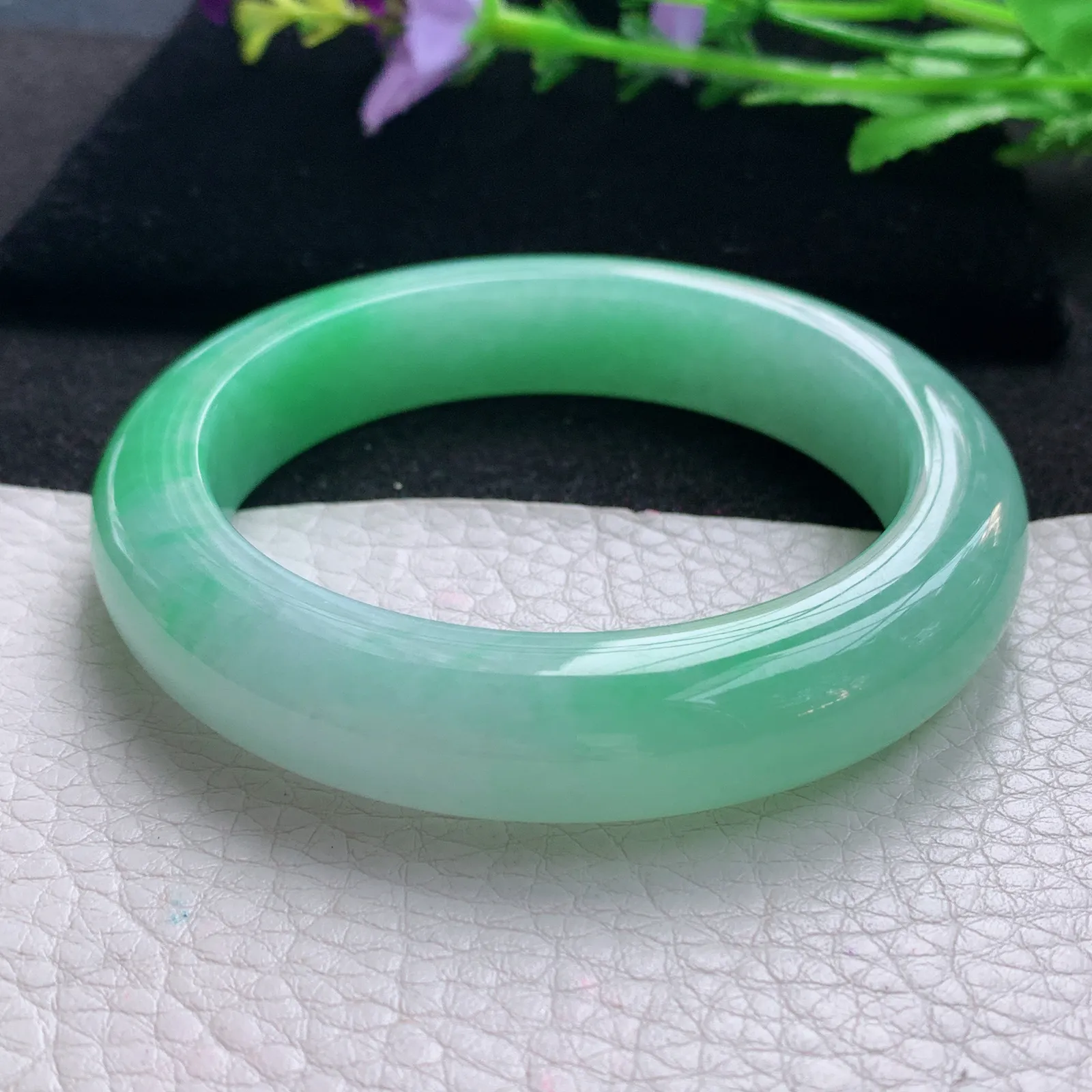 yq收藏款58*13*10缅甸翡翠a货玉手镯阳绿胶感厚装平安镯宽版玉手环