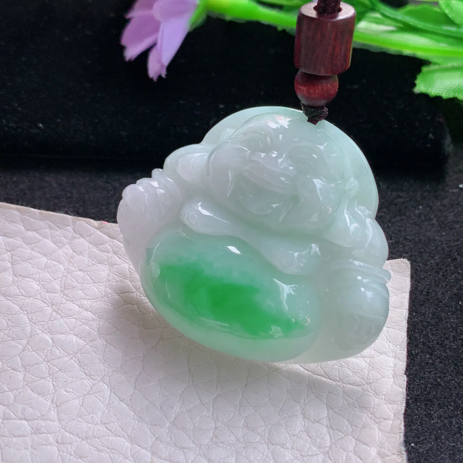 zen自然光37*44*11.8天然缅甸翡翠飘阳绿佛公 开心佛玉吊坠 玉挂件