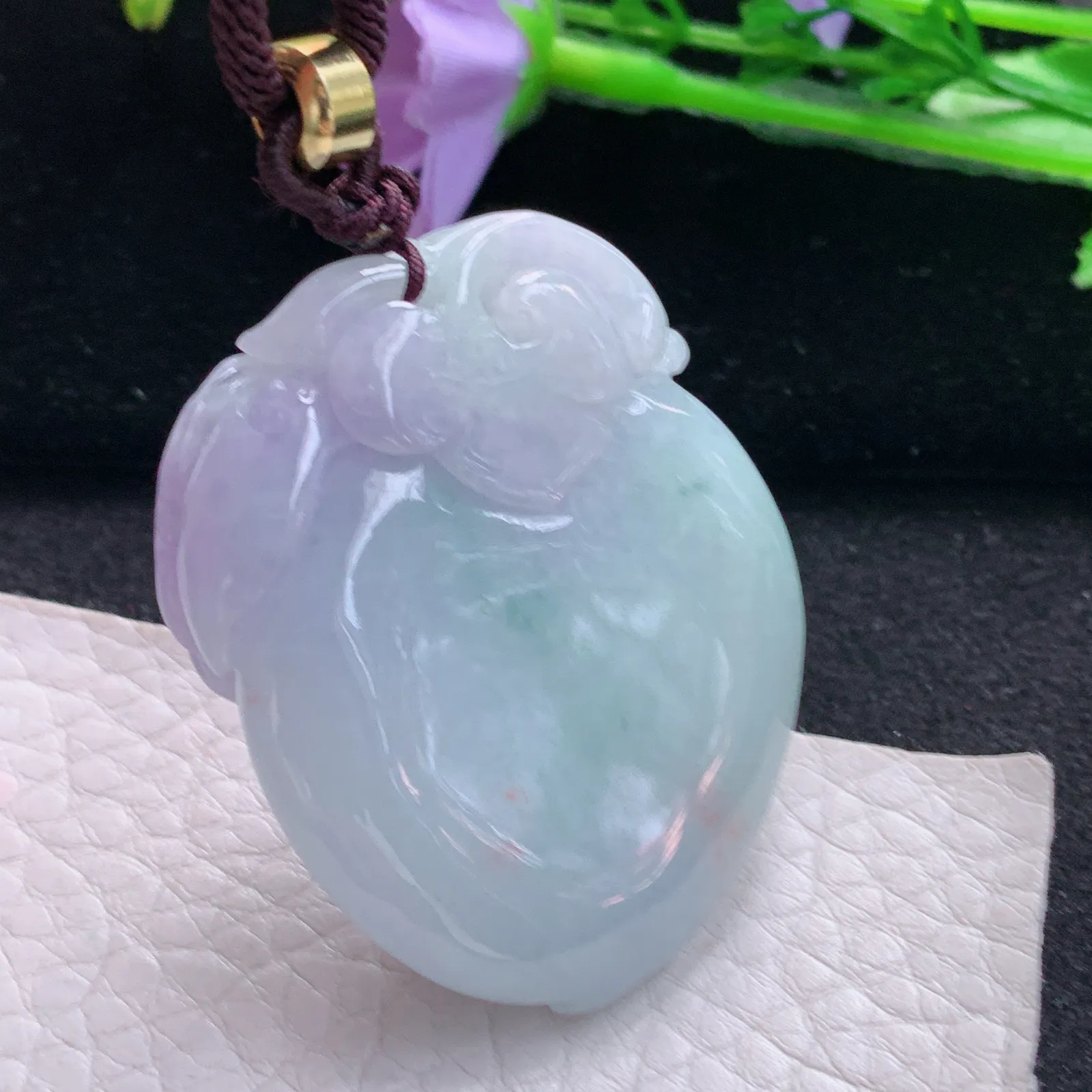 zen自然光47.5*36.8*12.5天然缅甸翡翠春带彩桃子 大福瓜玉吊坠 玉挂件