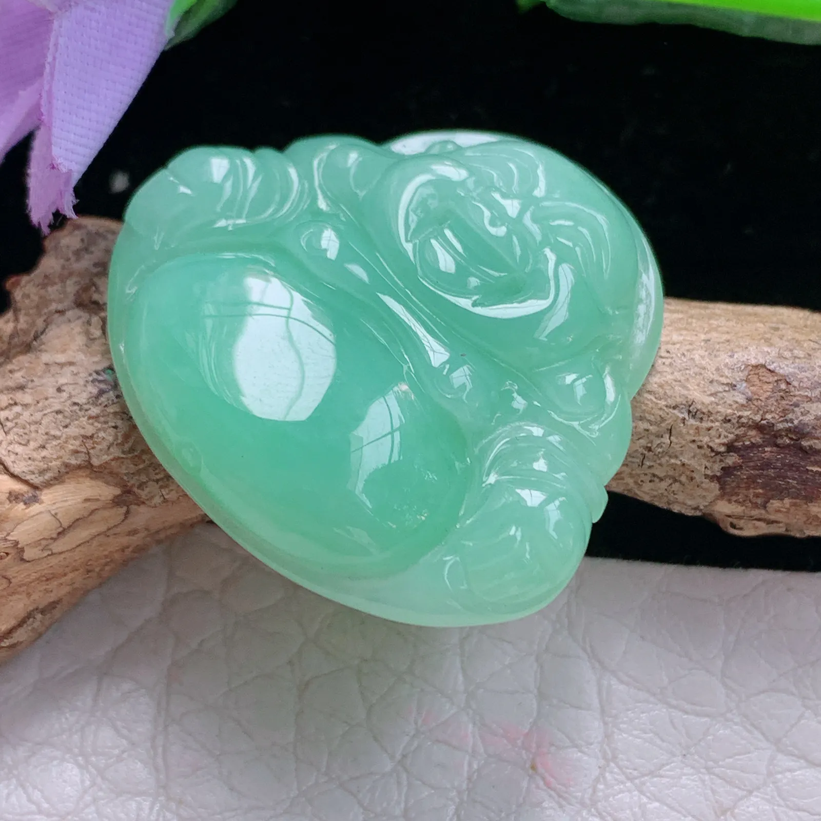 zen自然光26.8*28.8*6天然缅甸翡翠a货甜缘佛公 开心佛玉吊坠 玉挂件