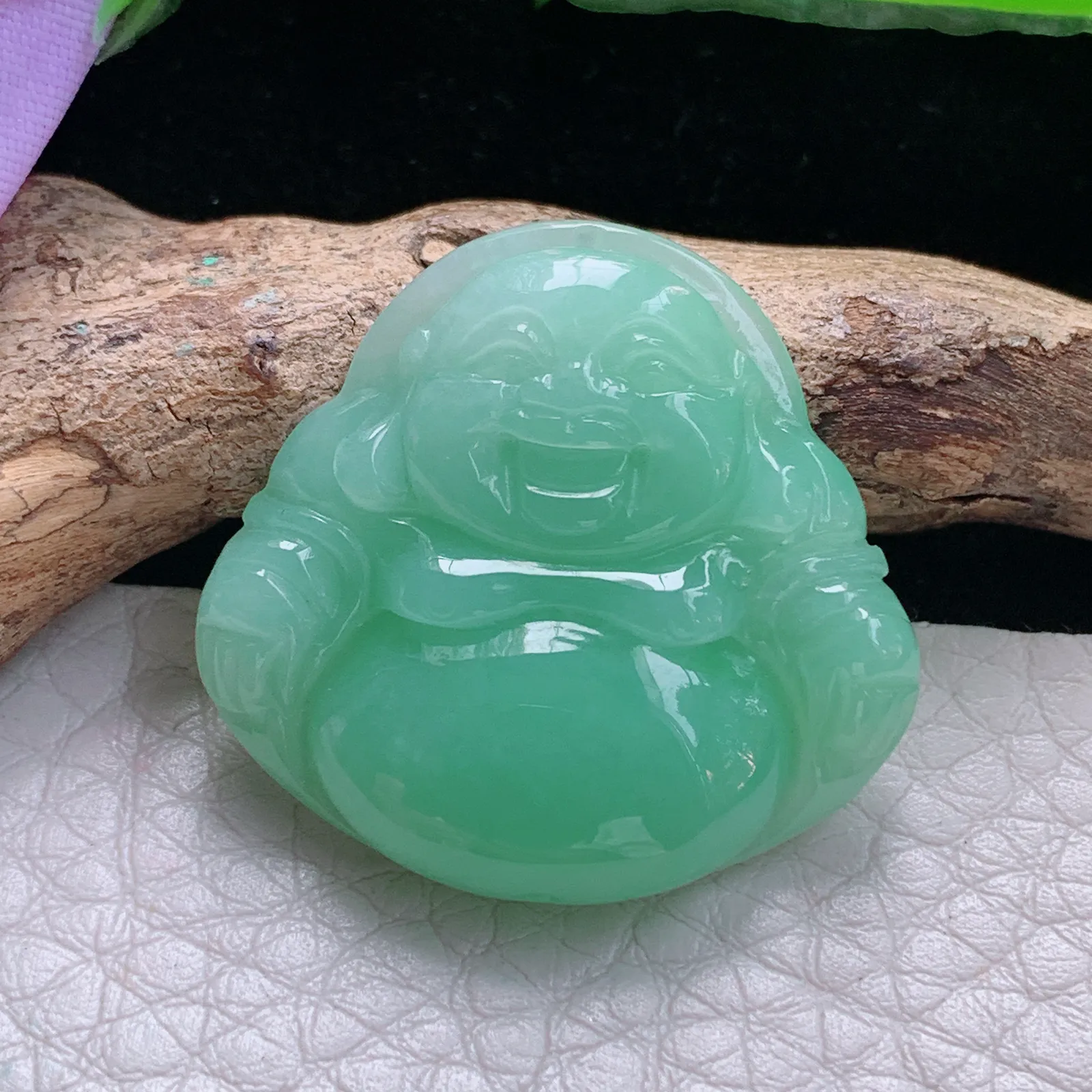 zen自然光26.8*28.8*6天然缅甸翡翠a货甜缘佛公 开心佛玉吊坠 玉挂件