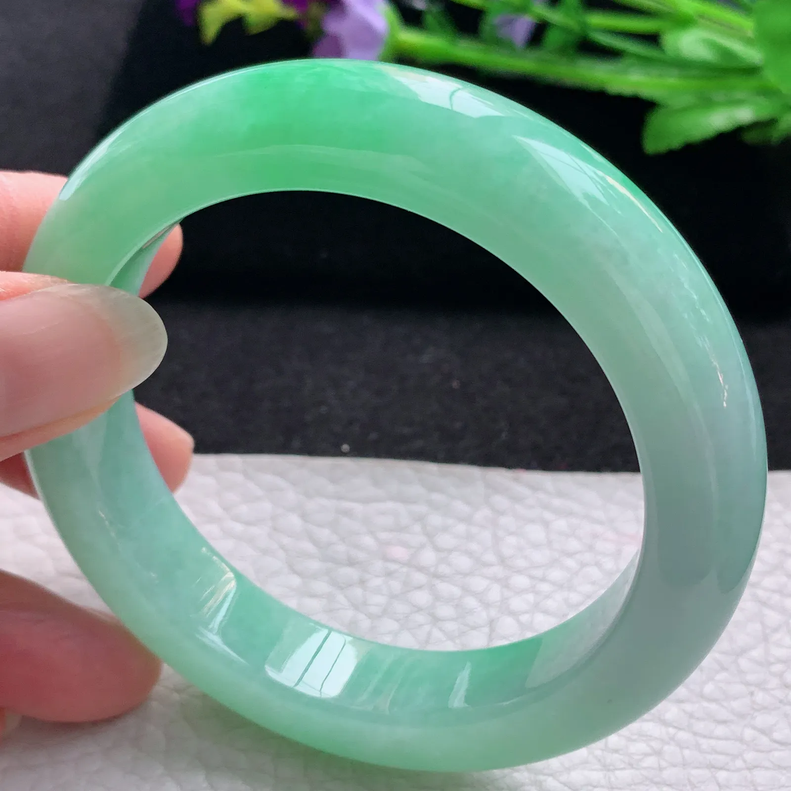 yq收藏款58*13*10缅甸翡翠a货玉手镯阳绿胶感厚装平安镯宽版玉手环