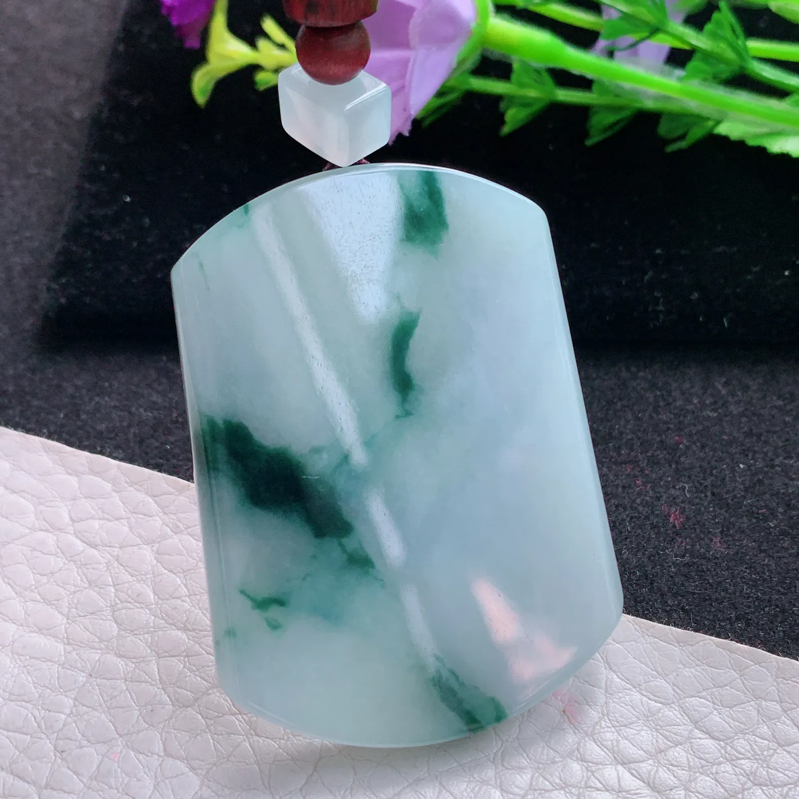 zen自然光52.5*38.6*6天然缅甸翡翠冰飘花平安无事牌 素面牌玉吊坠 玉挂件