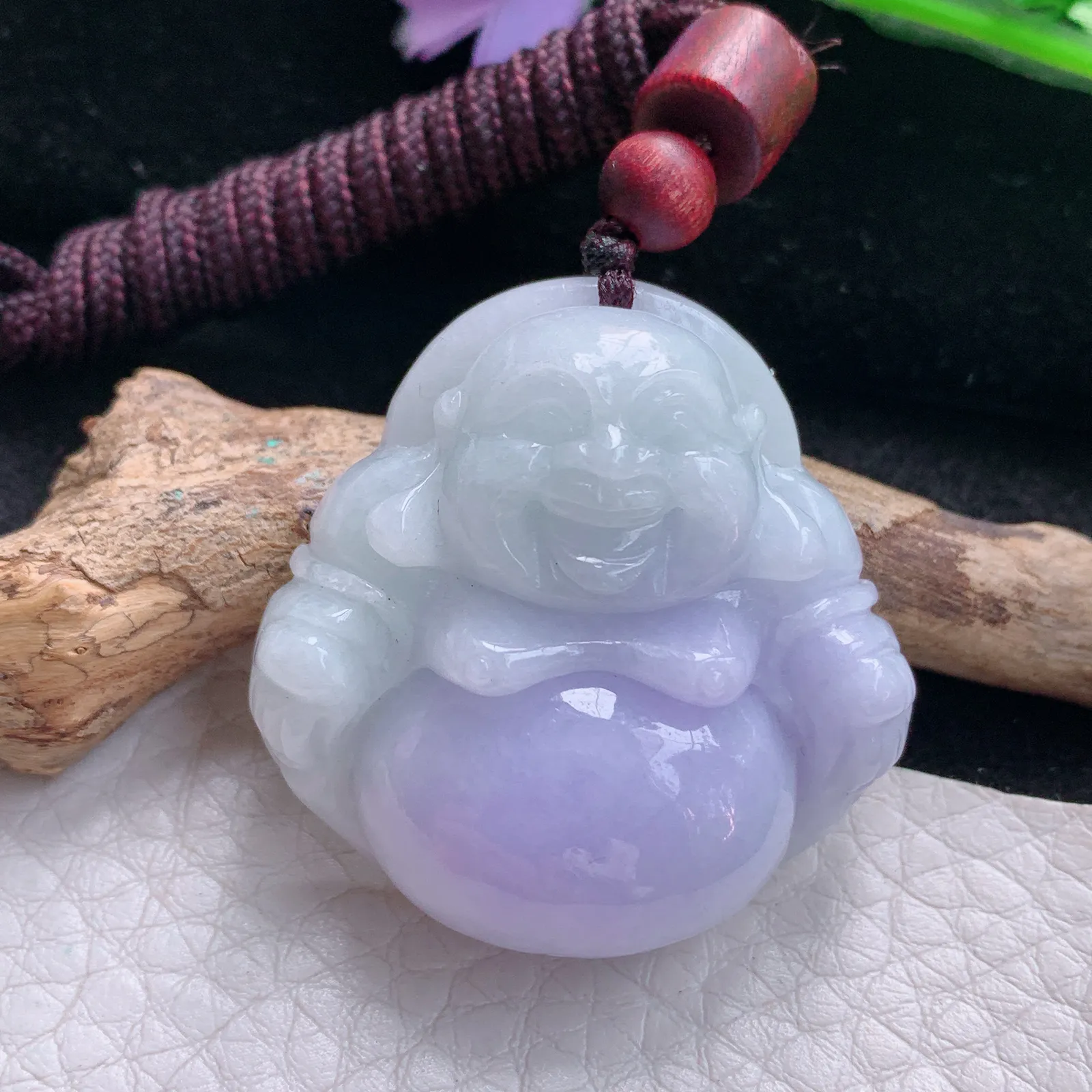 zen自然光35.6*35.5*12天然缅甸翡翠紫罗兰佛公 开心佛玉吊坠 玉挂件