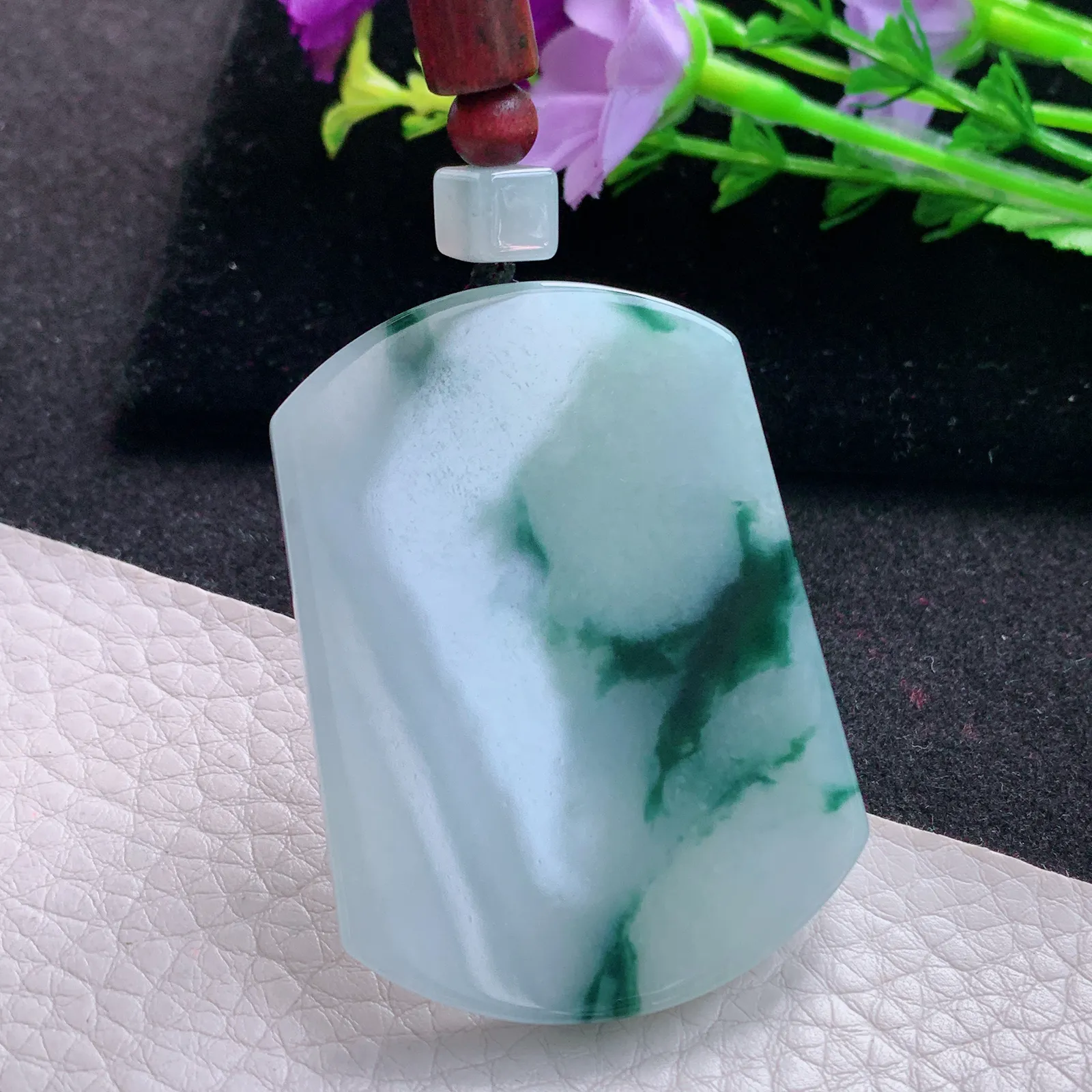 zen自然光52.5*38.6*6天然缅甸翡翠冰飘花平安无事牌 素面牌玉吊坠 玉挂件