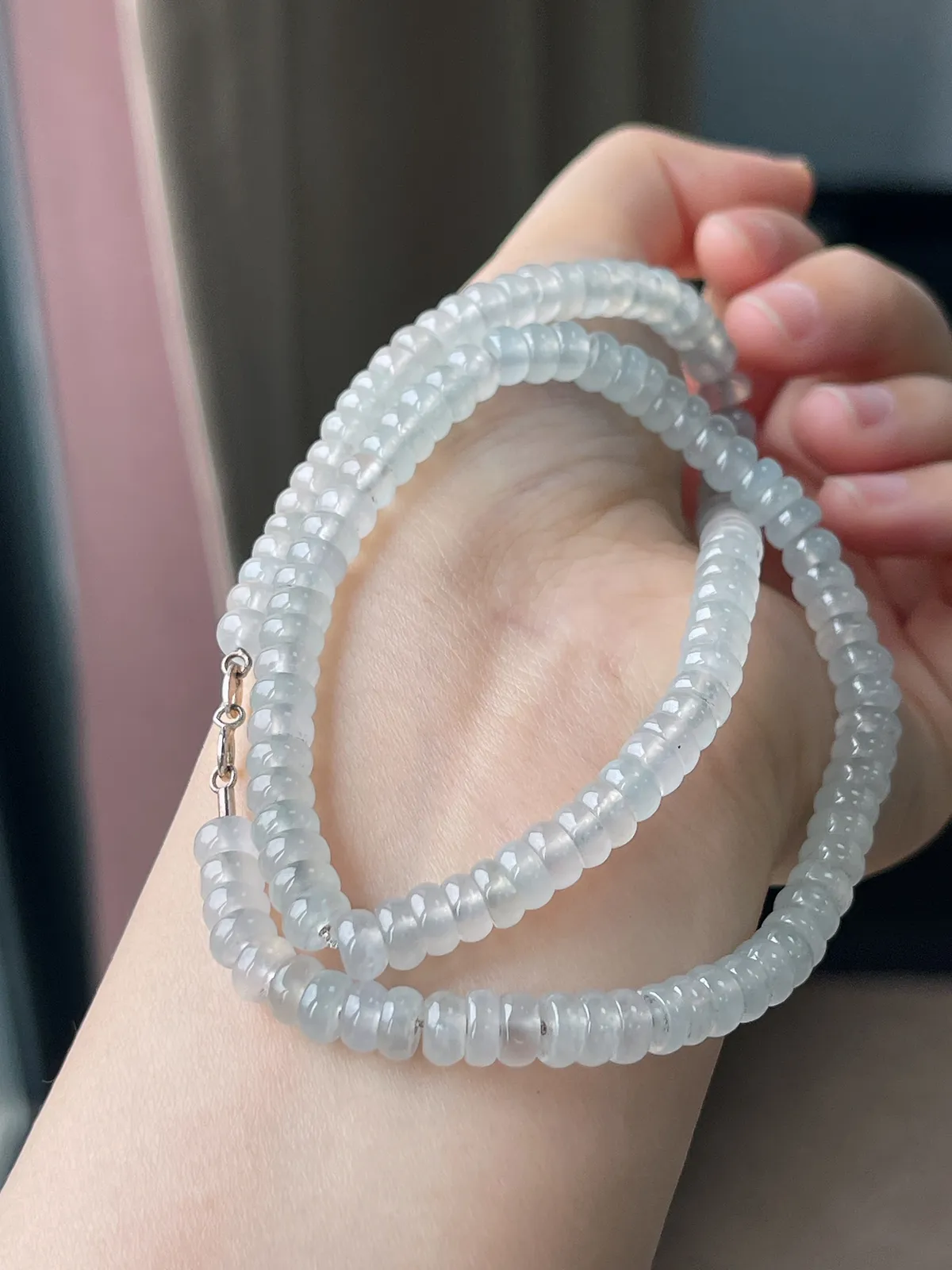 翡翠白冰直筒珠项链