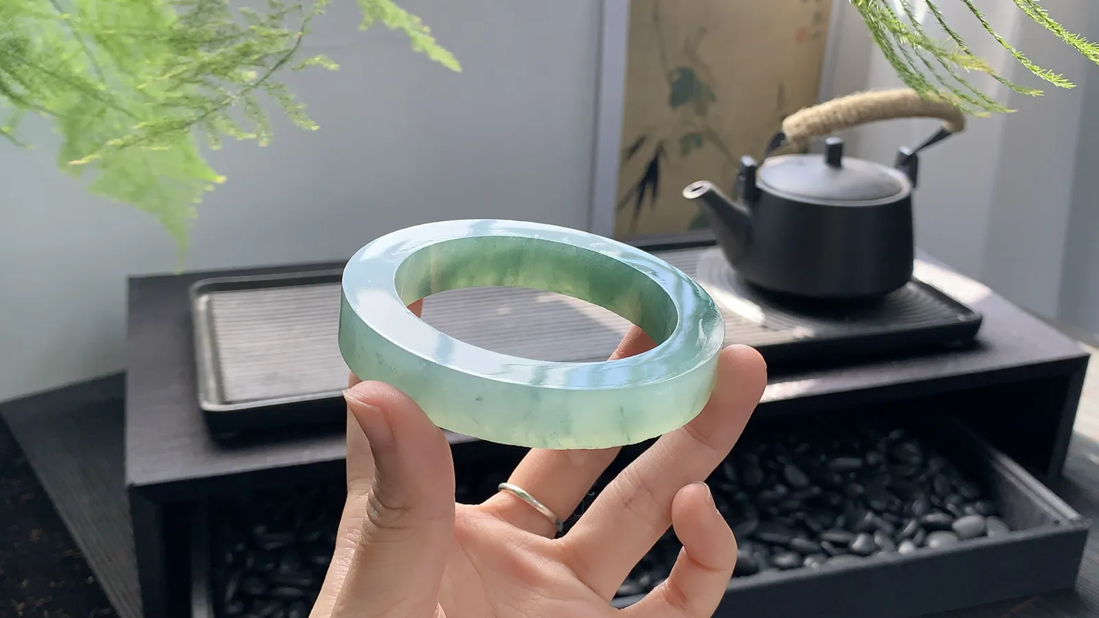  湖绿冰飘花镯胚