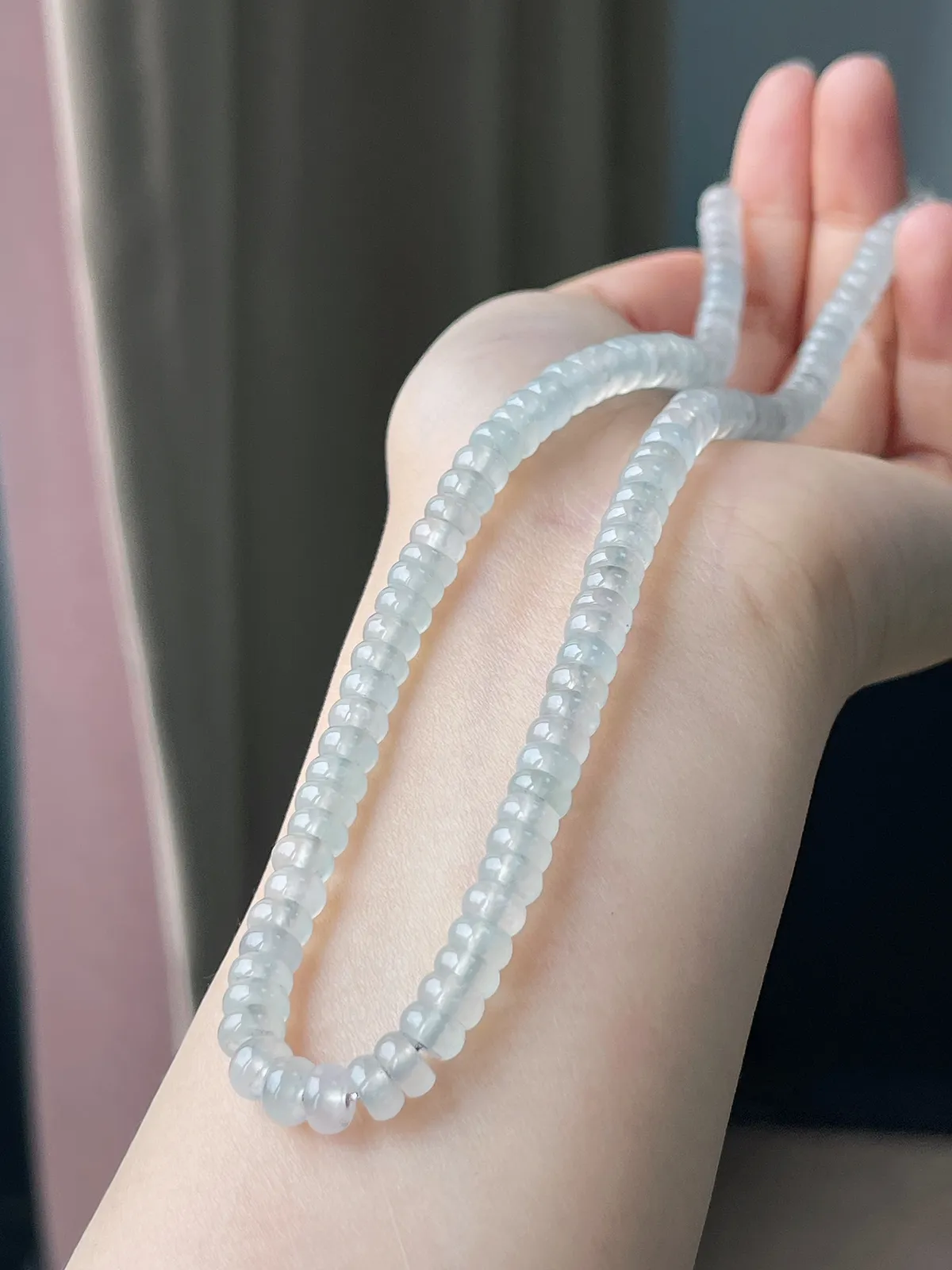 翡翠白冰直筒珠项链