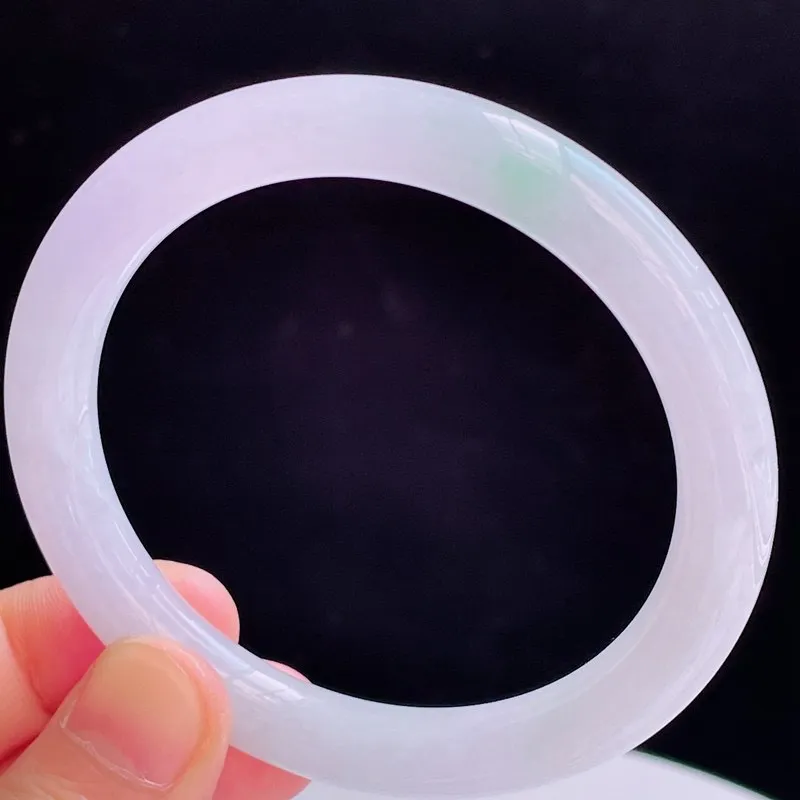 57.3圈有种有色天然翡翠A货玉手镯好种水浅绿水润圆条手镯42.52g