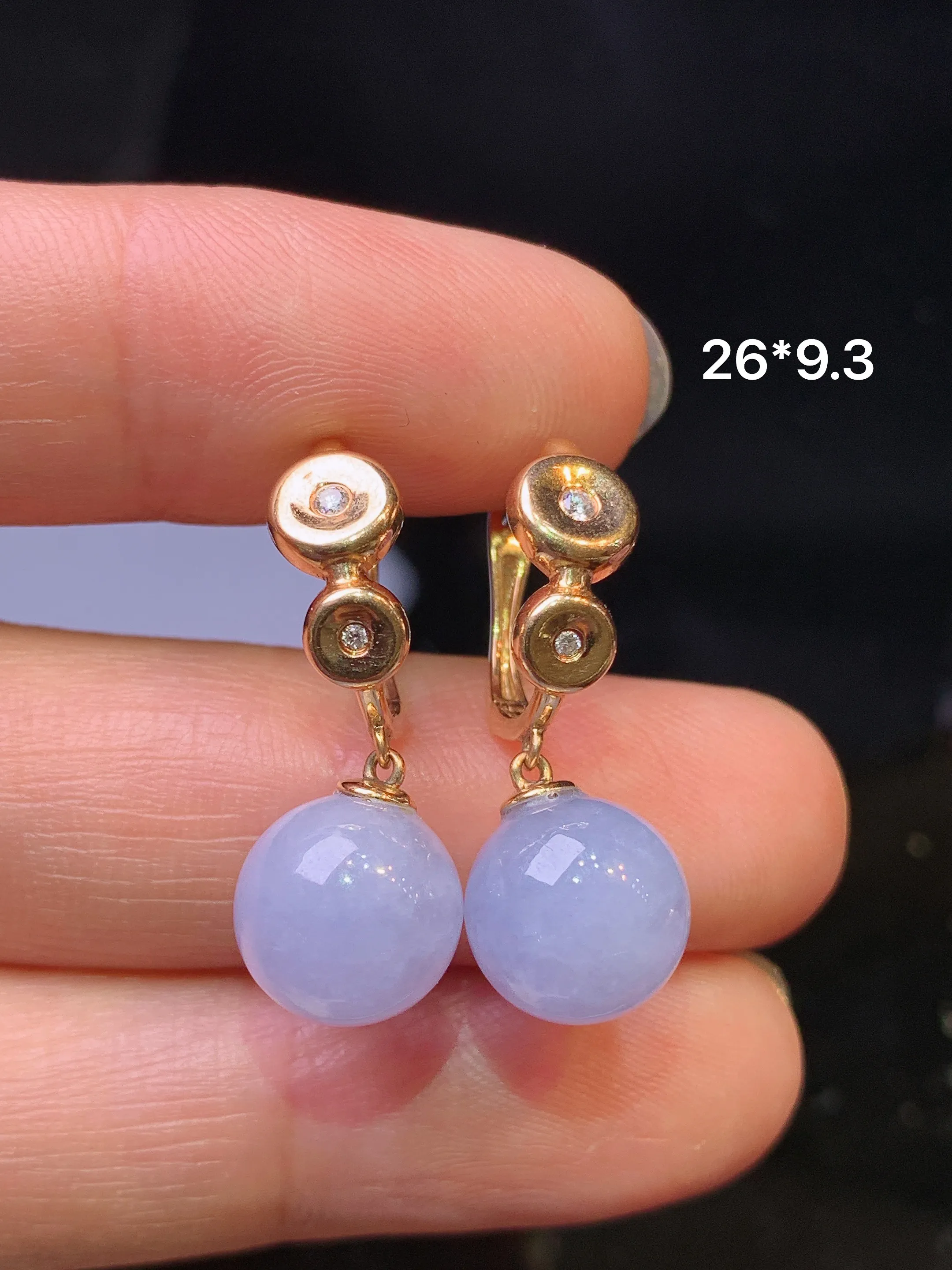 18k金镶嵌紫罗兰圆珠耳坠 玉质细腻 色泽艳丽清新 整体尺寸26*9.3