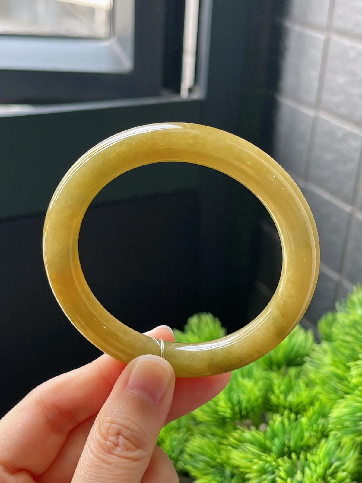 圆镯54.8圈口，翡翠糯化种黄色手镯