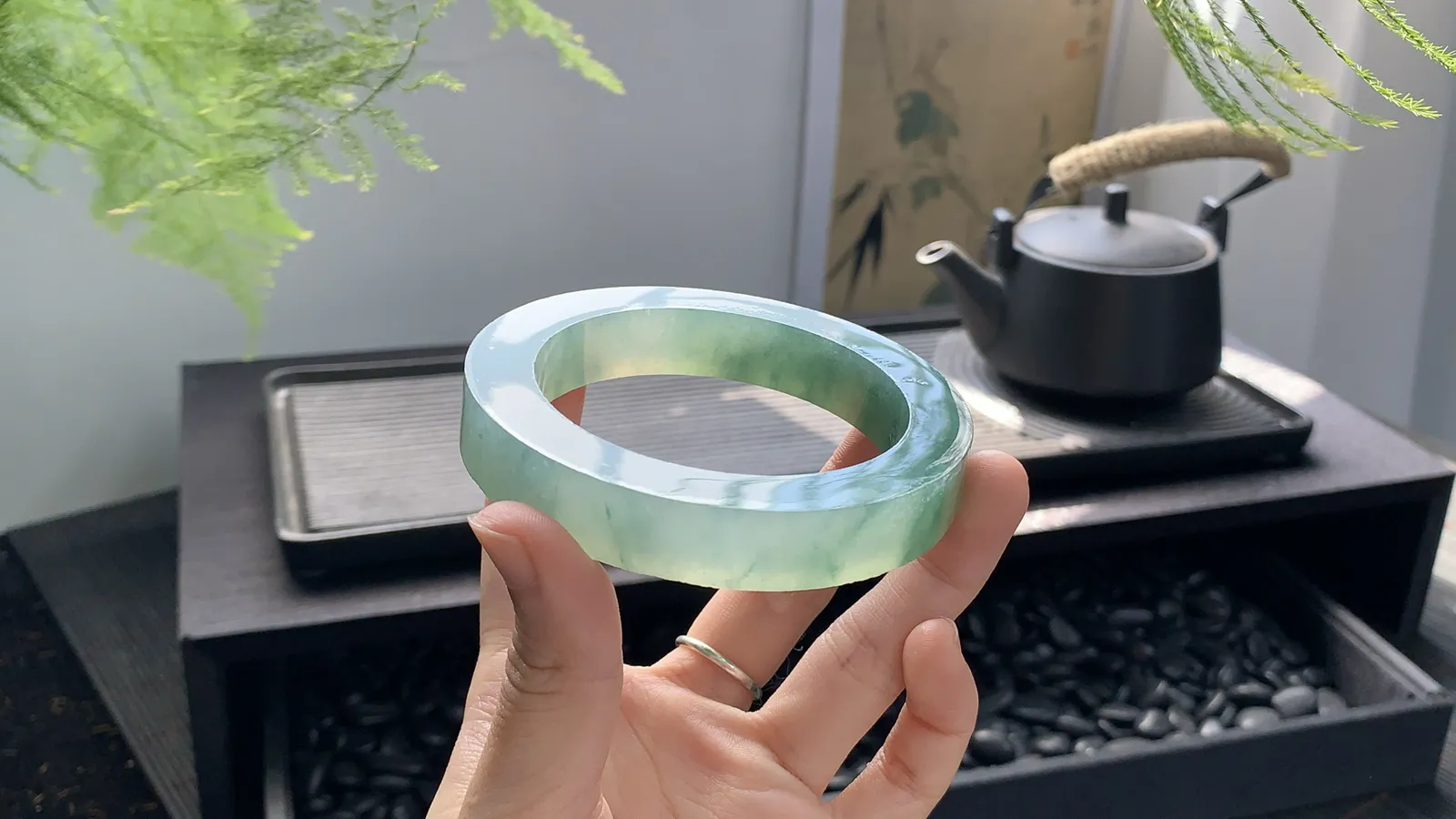  湖绿冰飘花镯胚