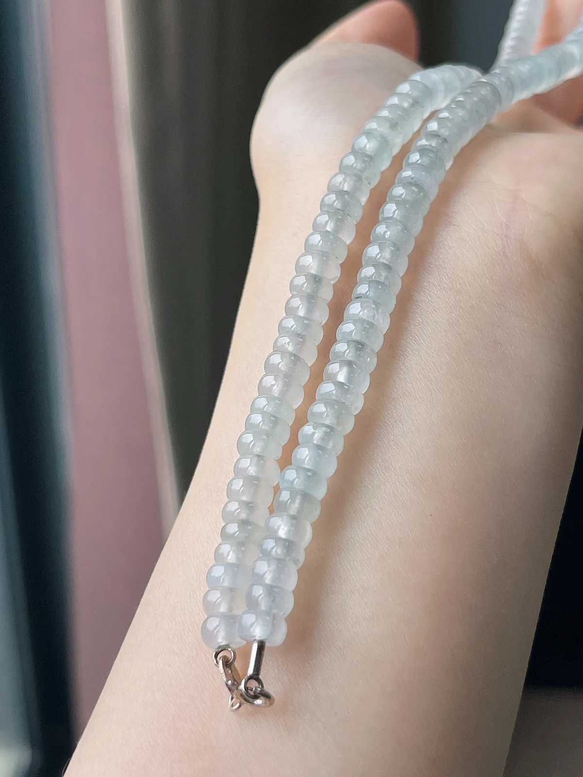 翡翠白冰直筒珠项链