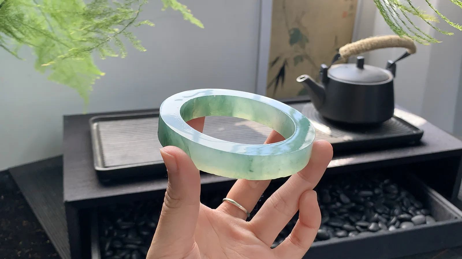  湖绿冰飘花镯胚