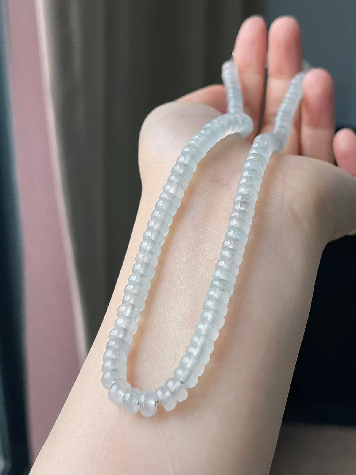 翡翠白冰直筒珠项链