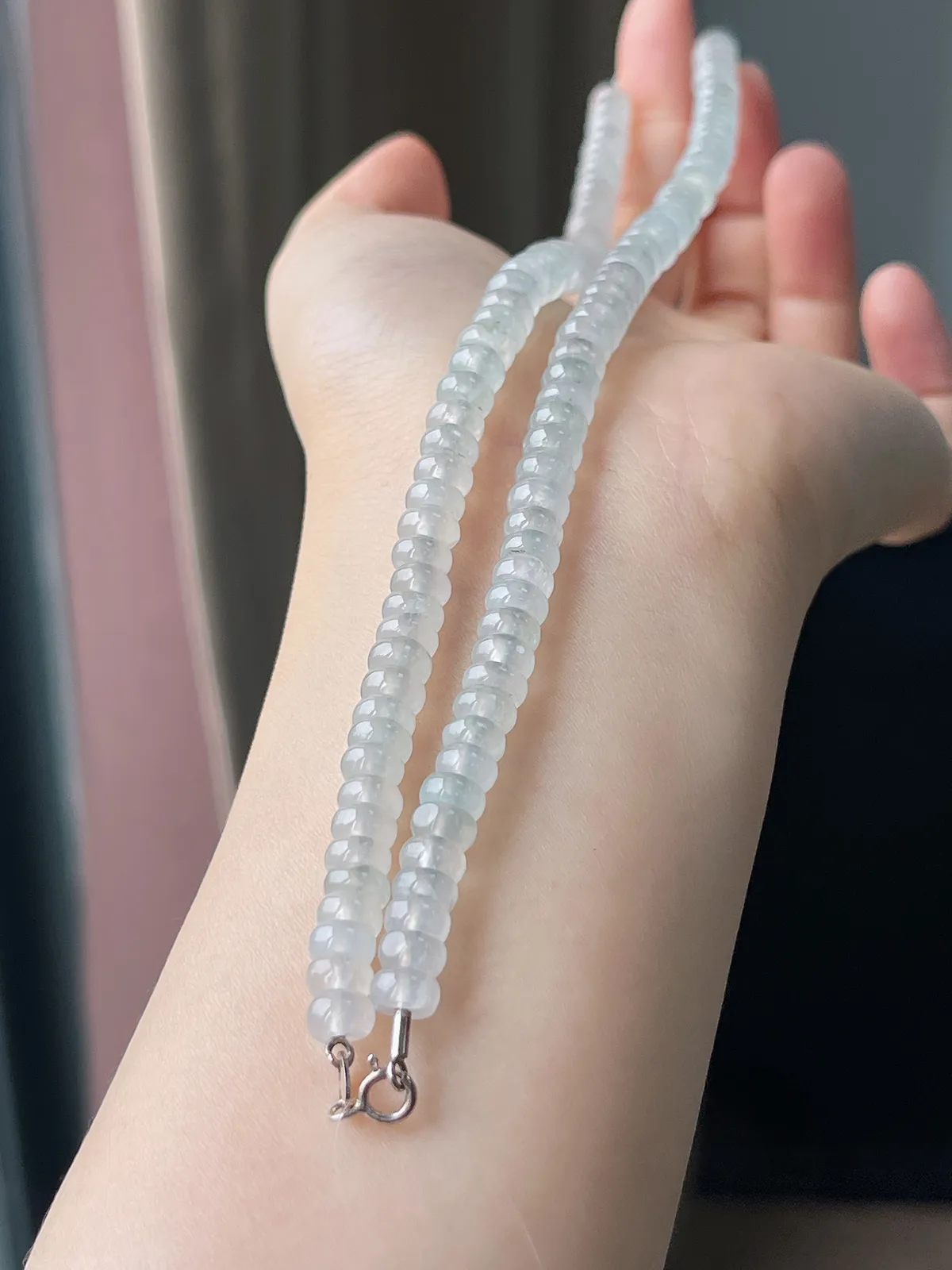 翡翠白冰直筒珠项链