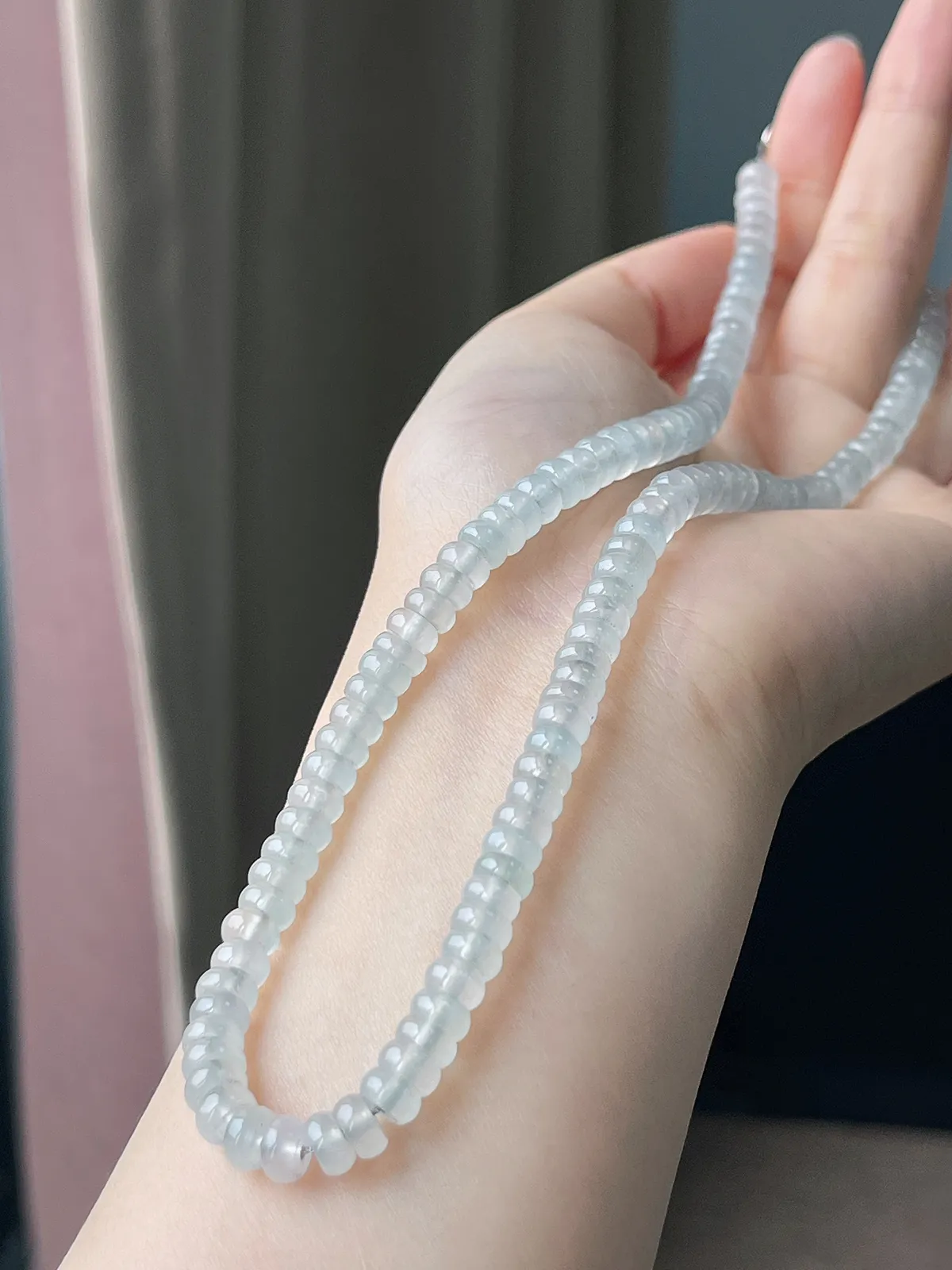 翡翠白冰直筒珠项链