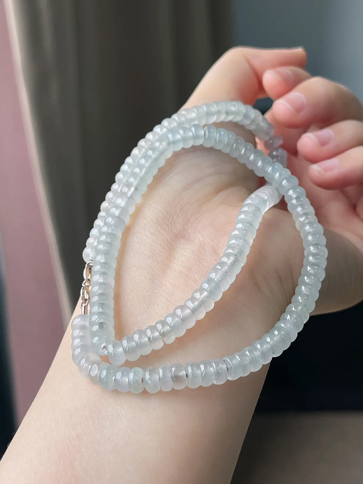 翡翠白冰直筒珠项链