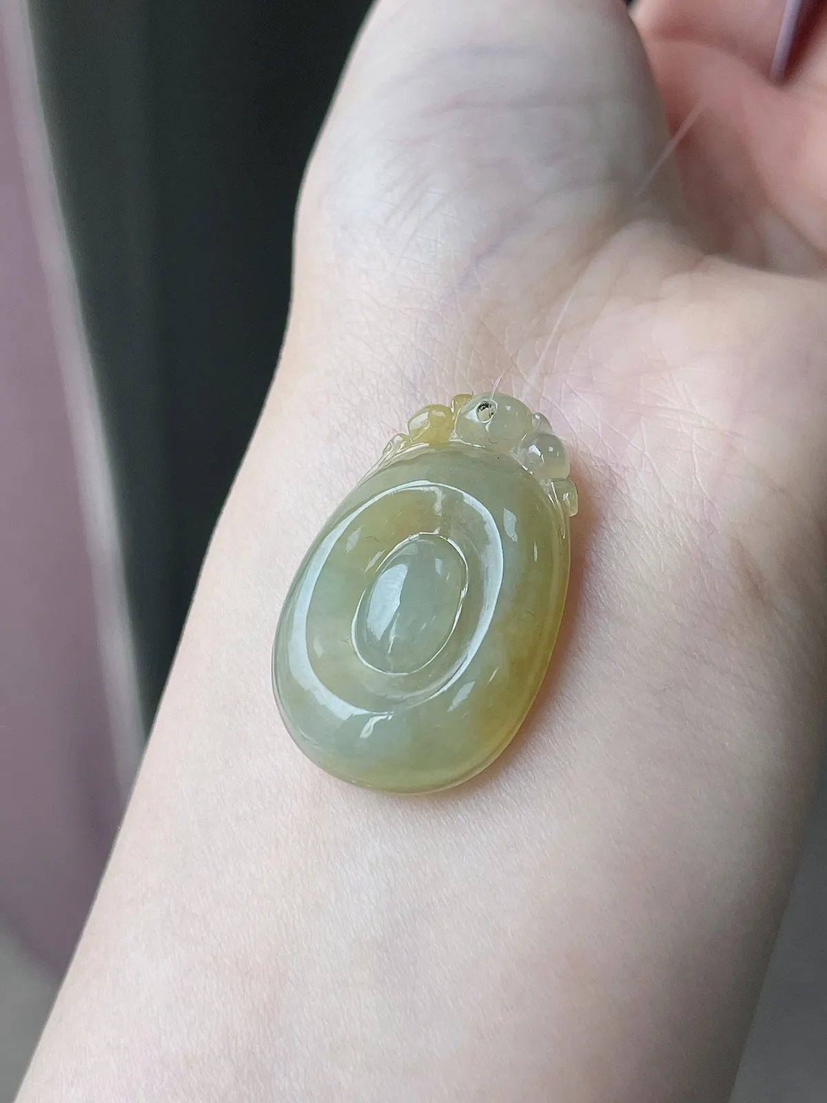 翡翠冰糯种黄色福贝吊坠