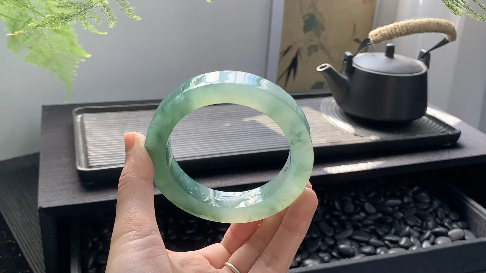  湖绿冰飘花镯胚