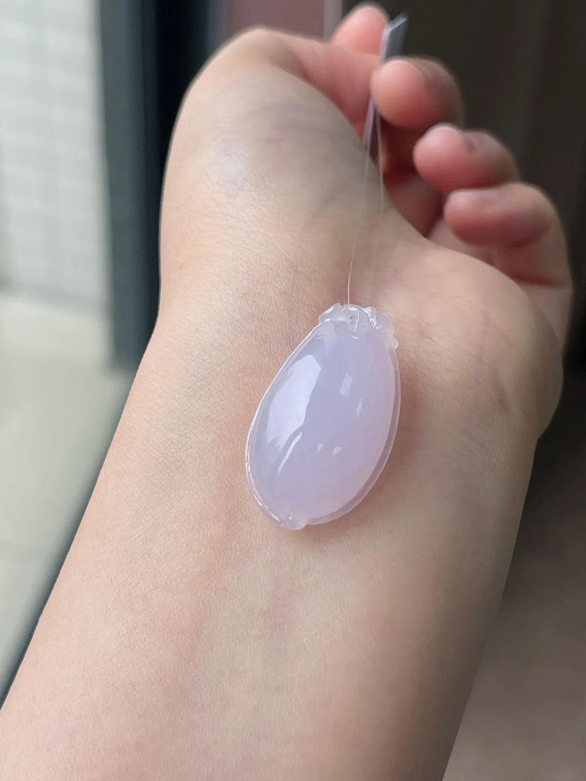 翡翠冰糯种淡紫色福瓜吊坠