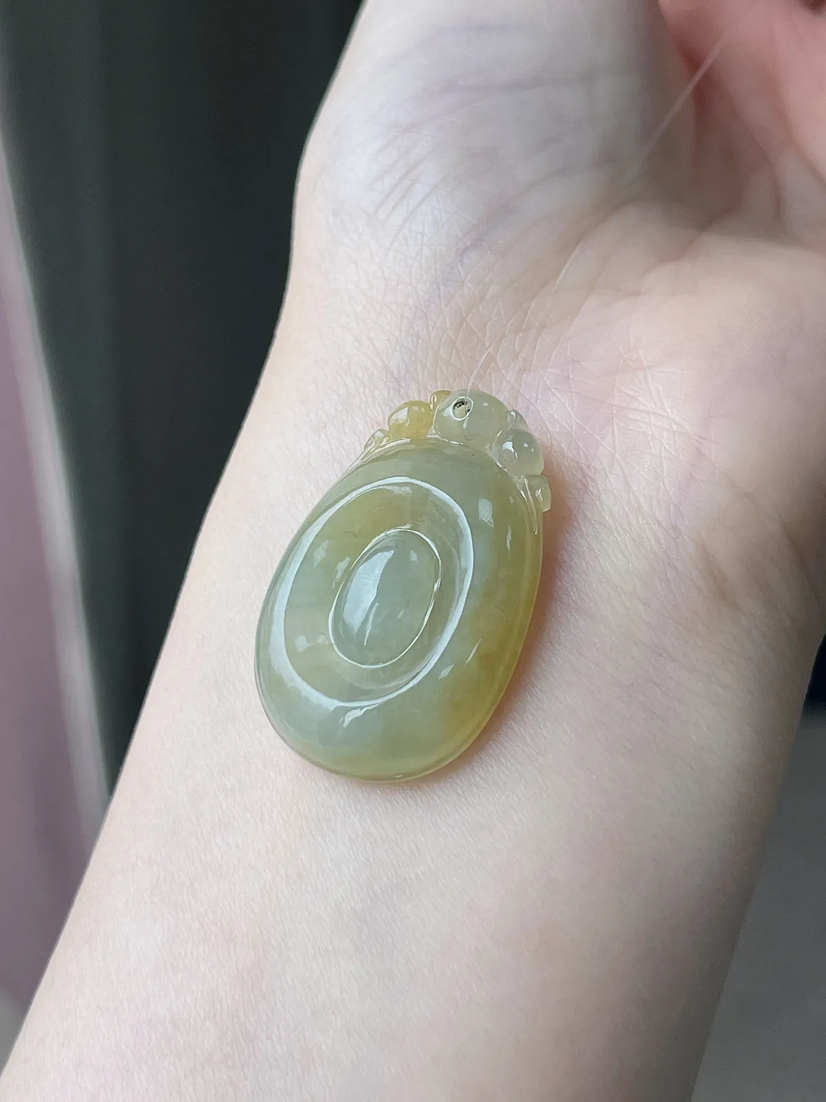 翡翠冰糯种黄色福贝吊坠