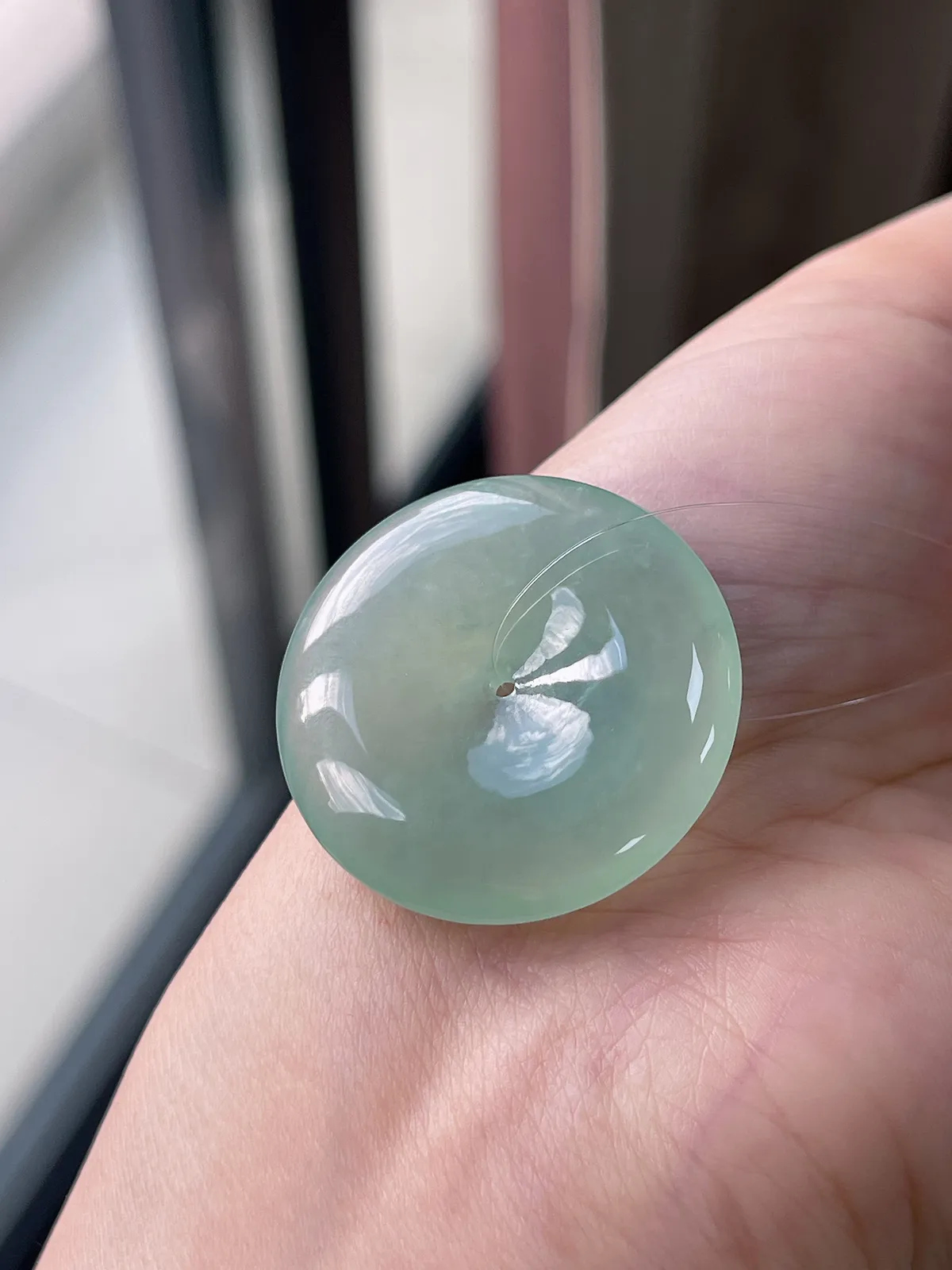 翡翠冰糯种绿色平安扣挂坠