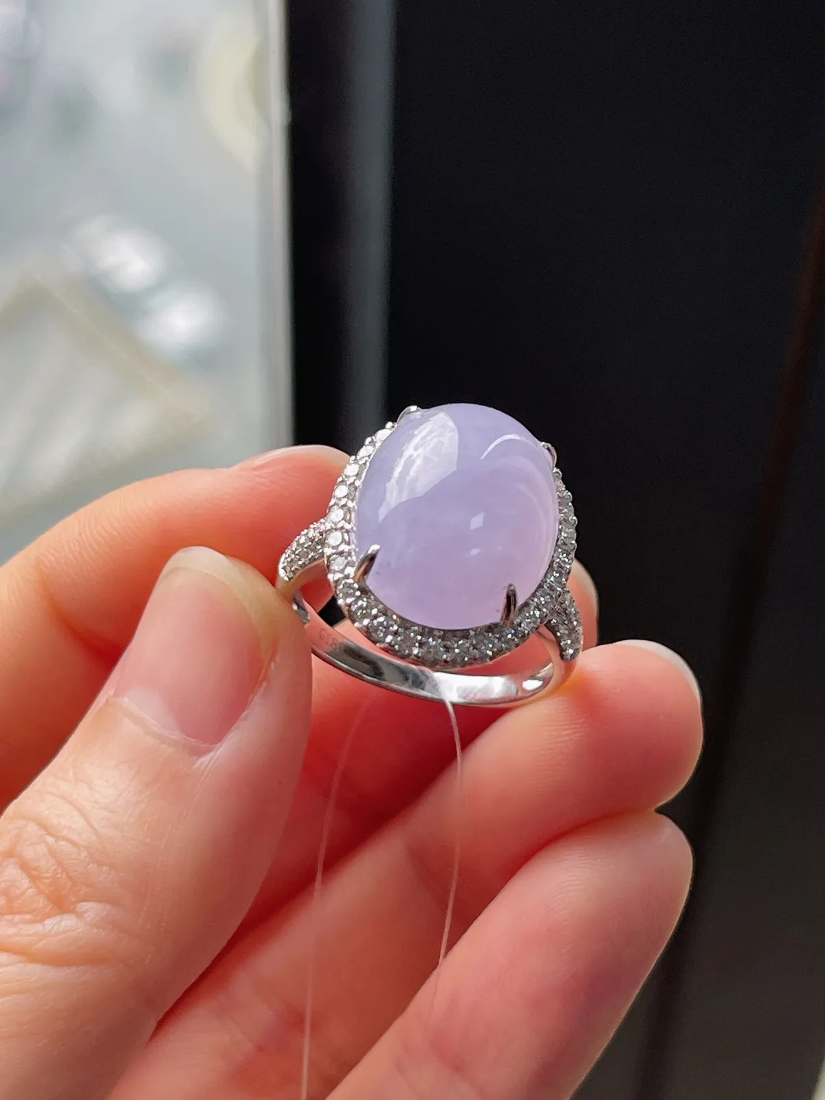 18k金翡翠冰糯种紫色戒指