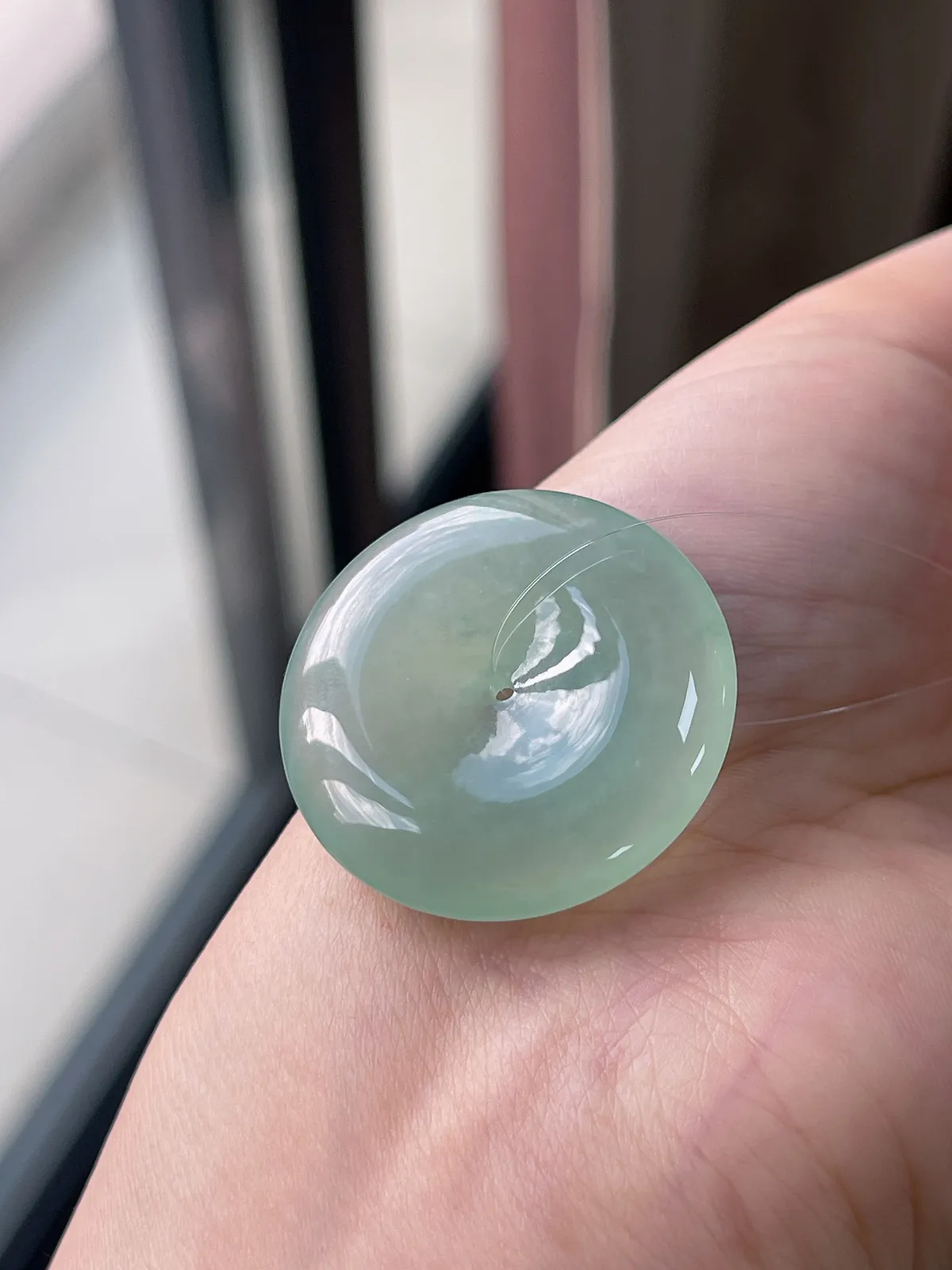 翡翠冰糯种绿色平安扣挂坠