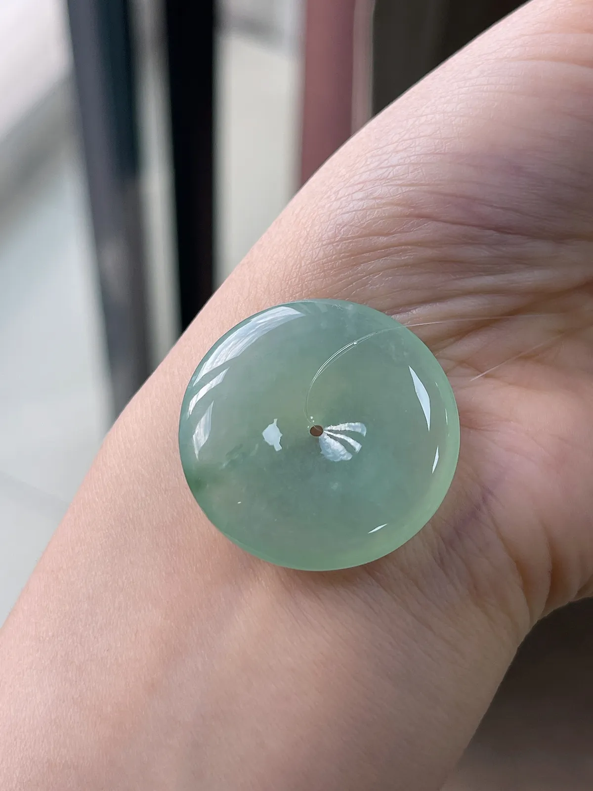 翡翠冰糯种绿色平安扣挂坠