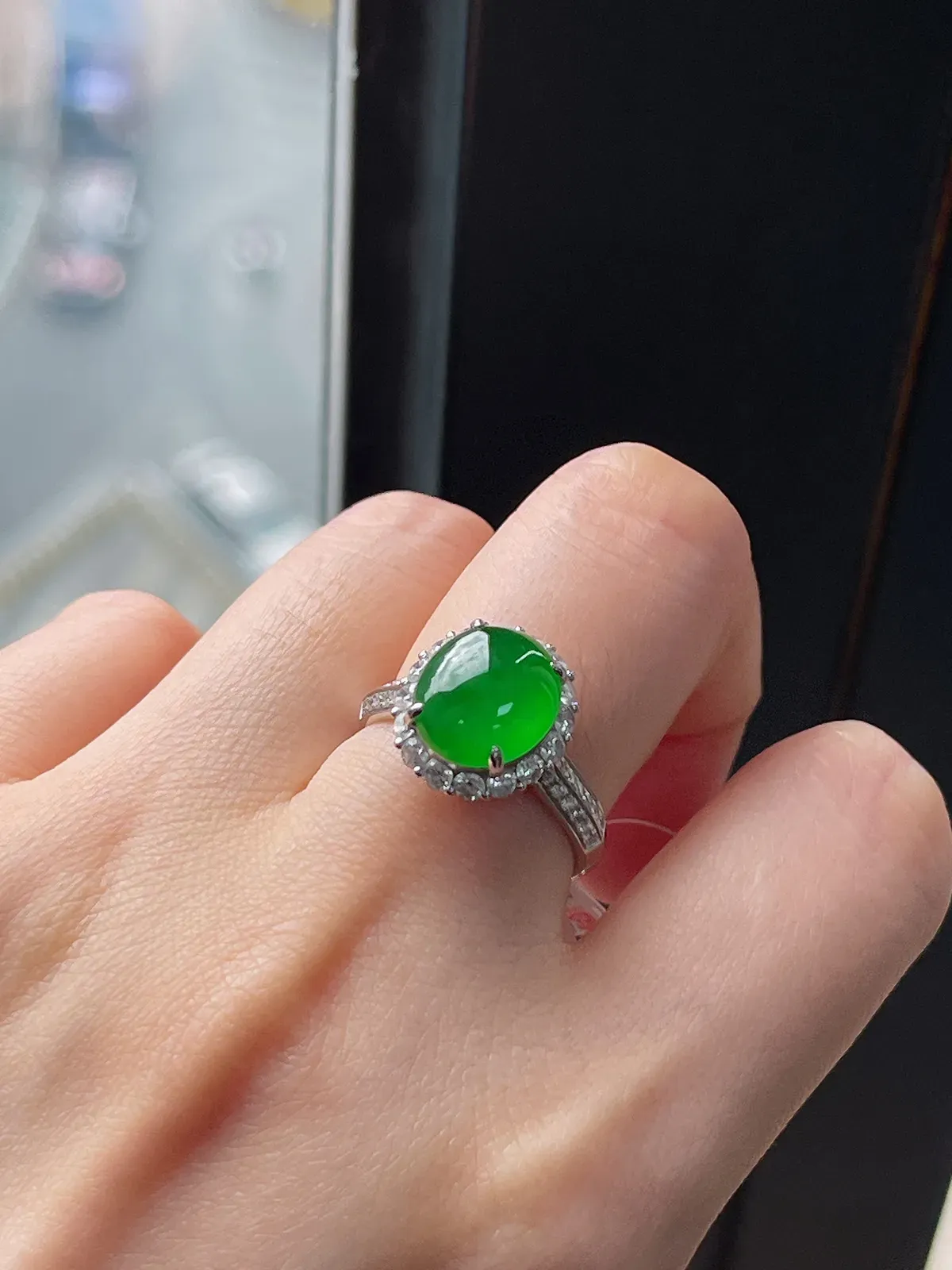 18k金翡翠冰阳绿戒指