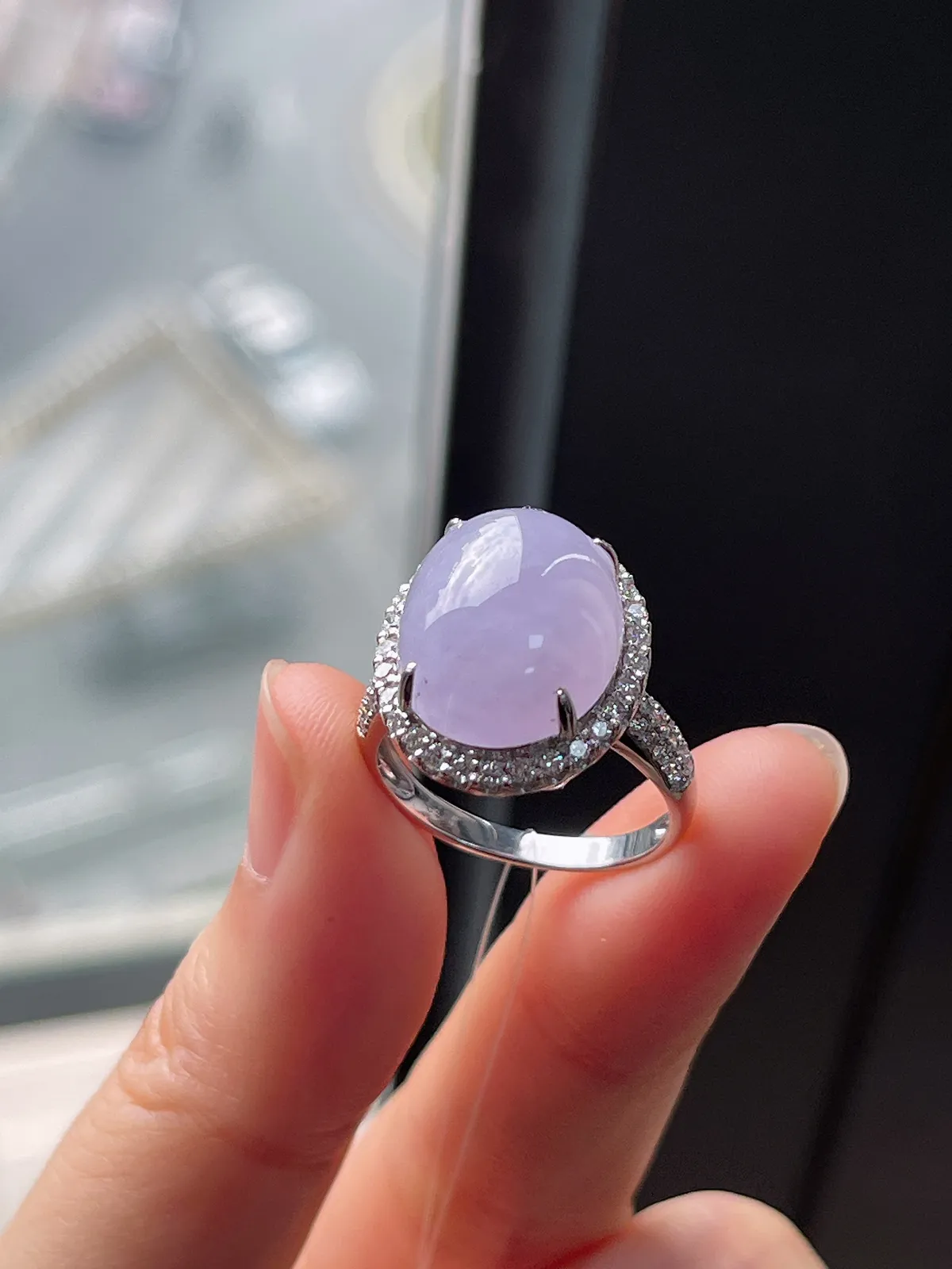 18k金翡翠冰糯种紫色戒指