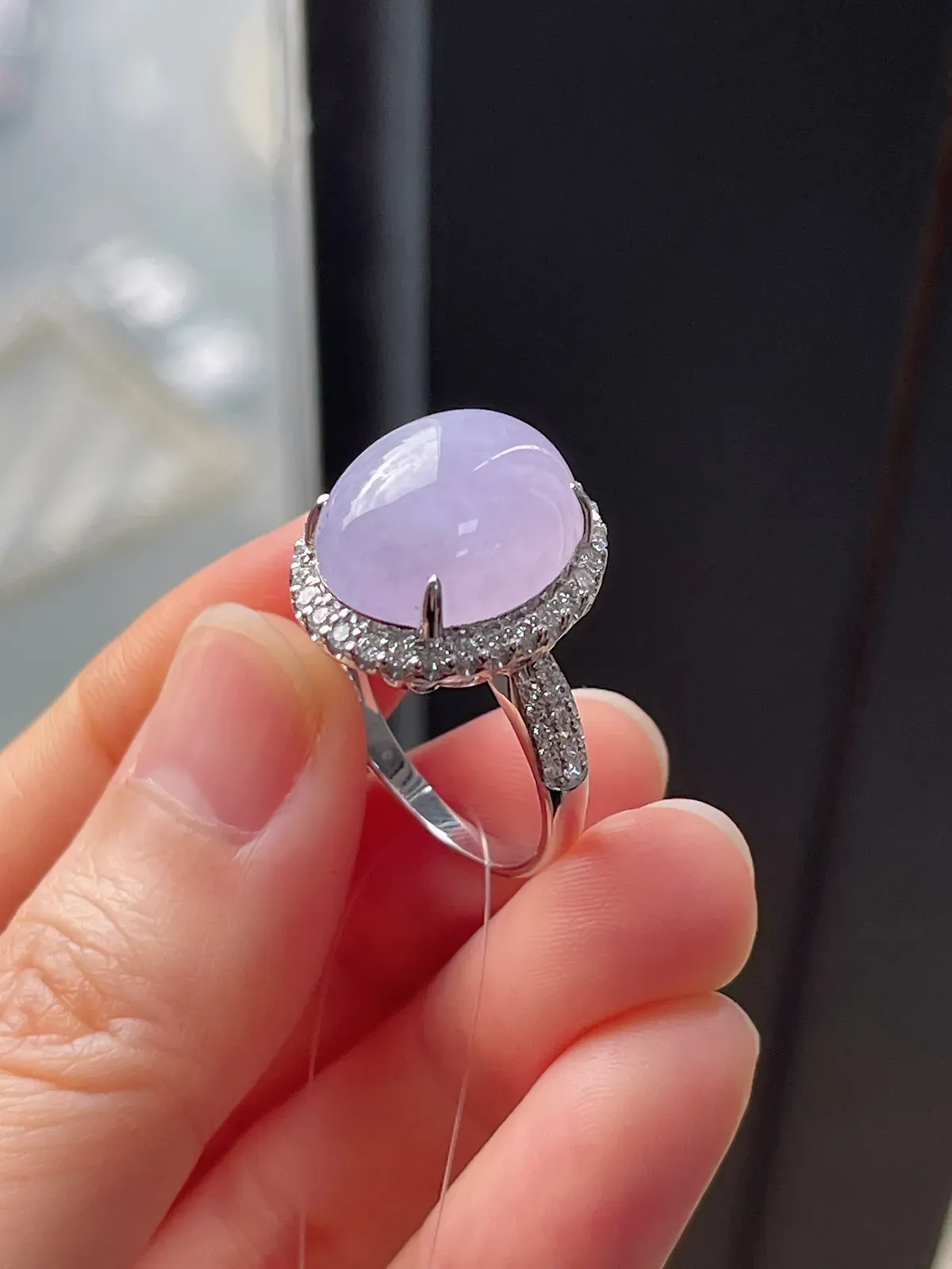 18k金翡翠冰糯种紫色戒指