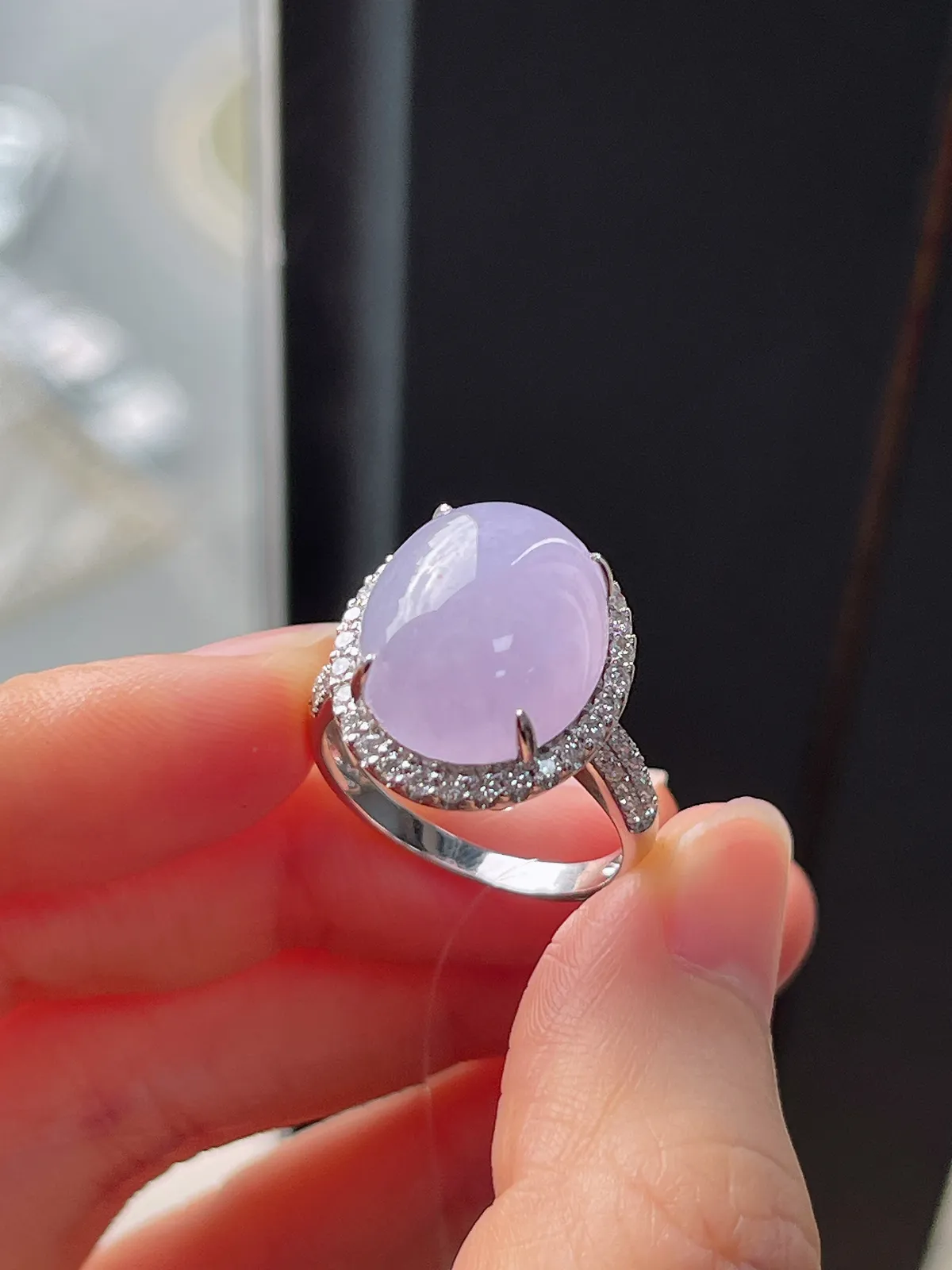 18k金翡翠冰糯种紫色戒指