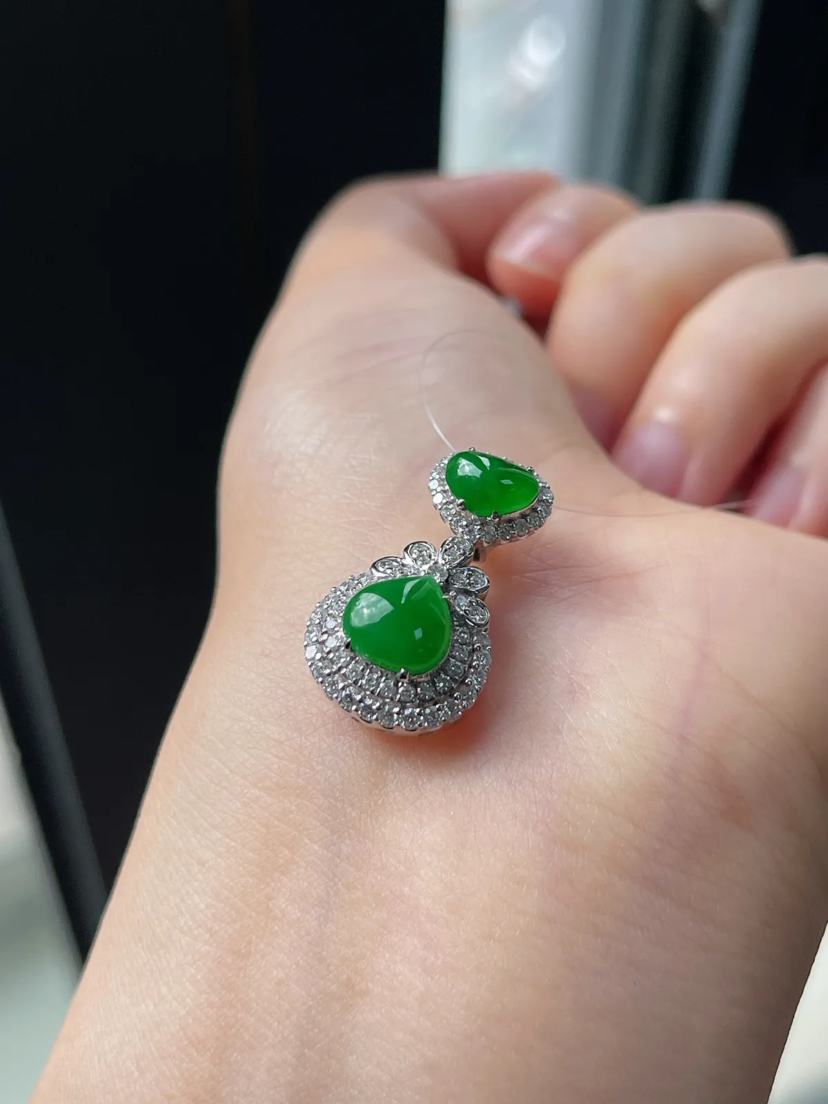 18k金翡翠冰糯种绿色吊坠