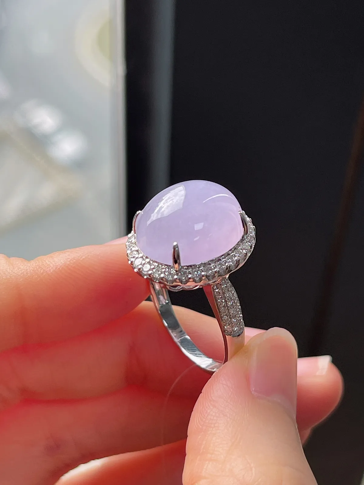 18k金翡翠冰糯种紫色戒指