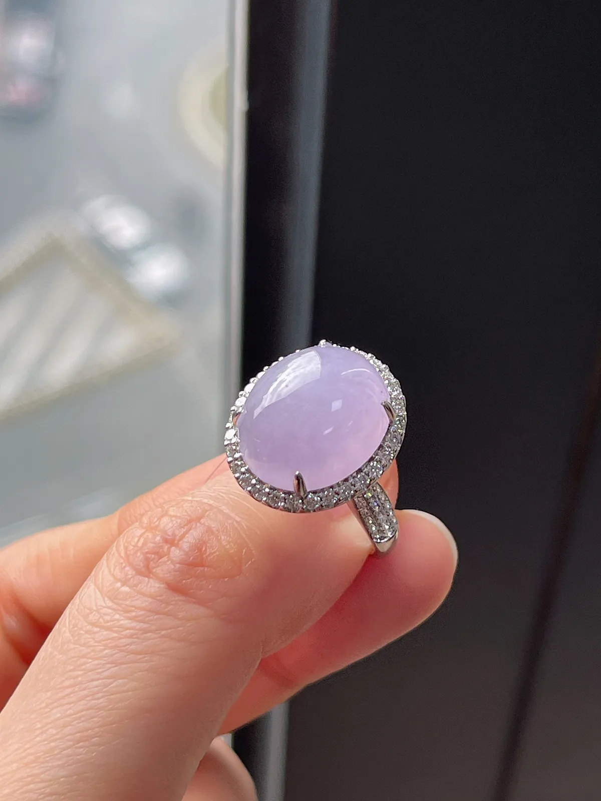 18k金翡翠冰糯种紫色戒指