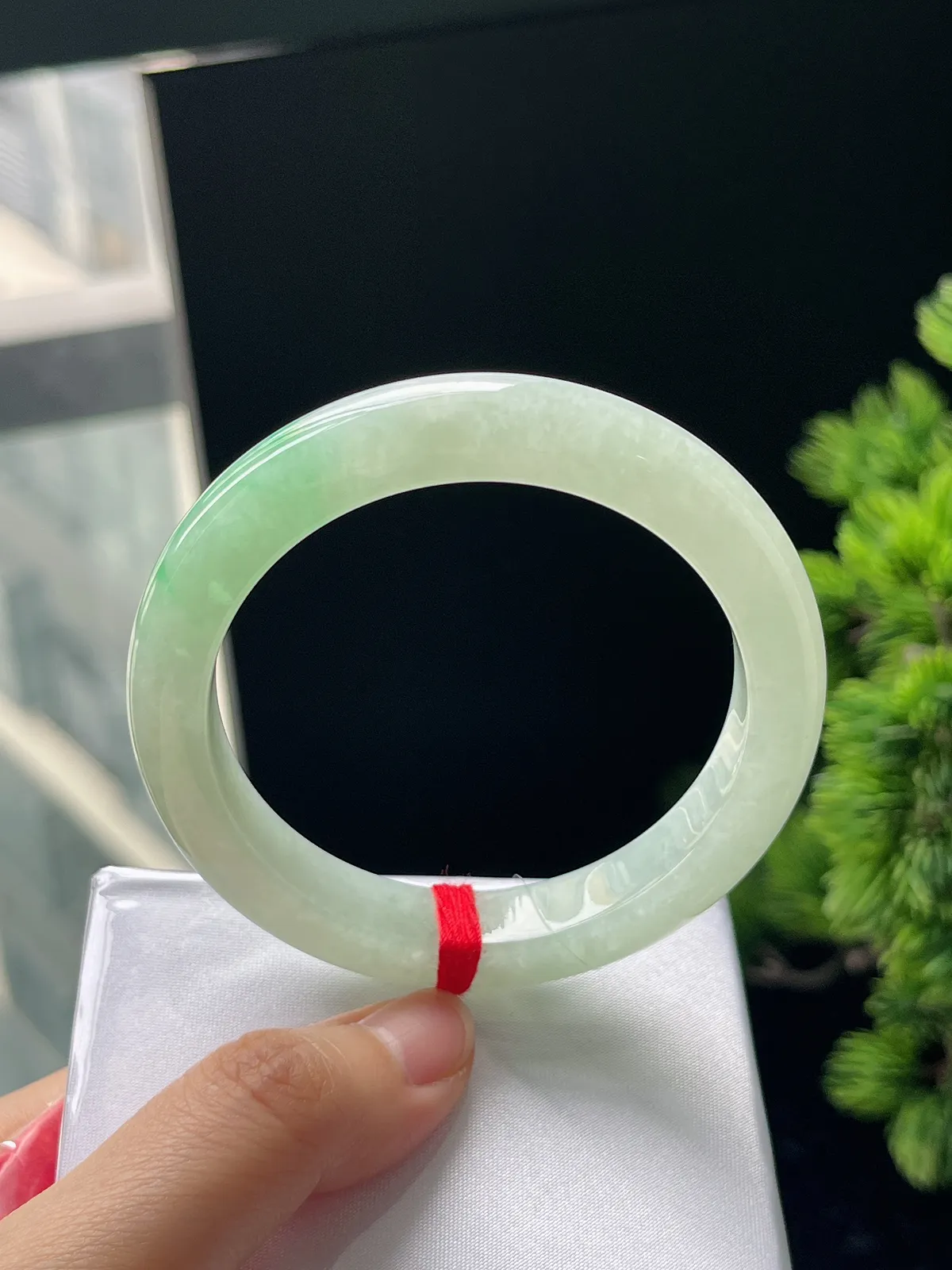 正圈54.4圈口，翡翠冰糯种飘绿手镯