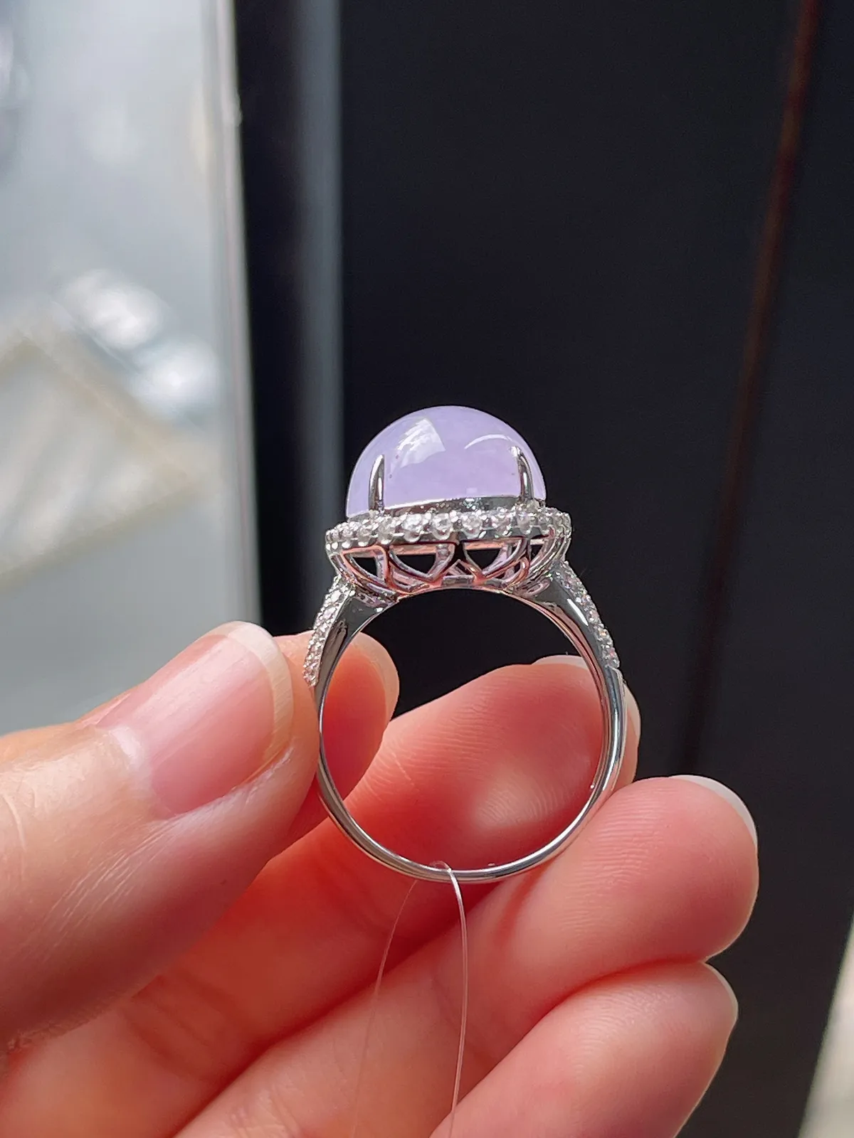 18k金翡翠冰糯种紫色戒指